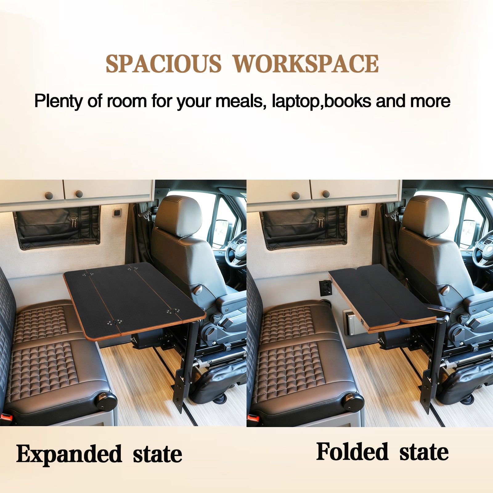 Foldable RV Table Top Black Hexagon Double Folding Wood Edge Camper Van Desk