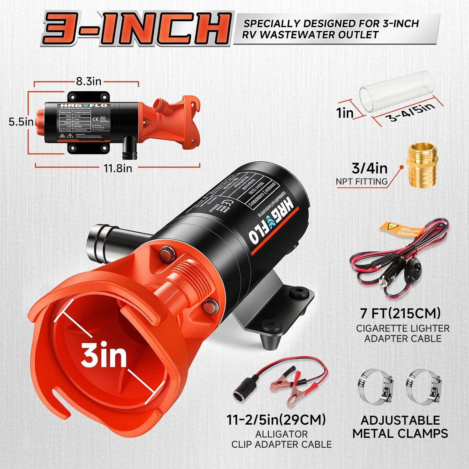 12V Portable RV Macerator Pump – 12GPM Flow Rate, Quick Release Sewage Solution