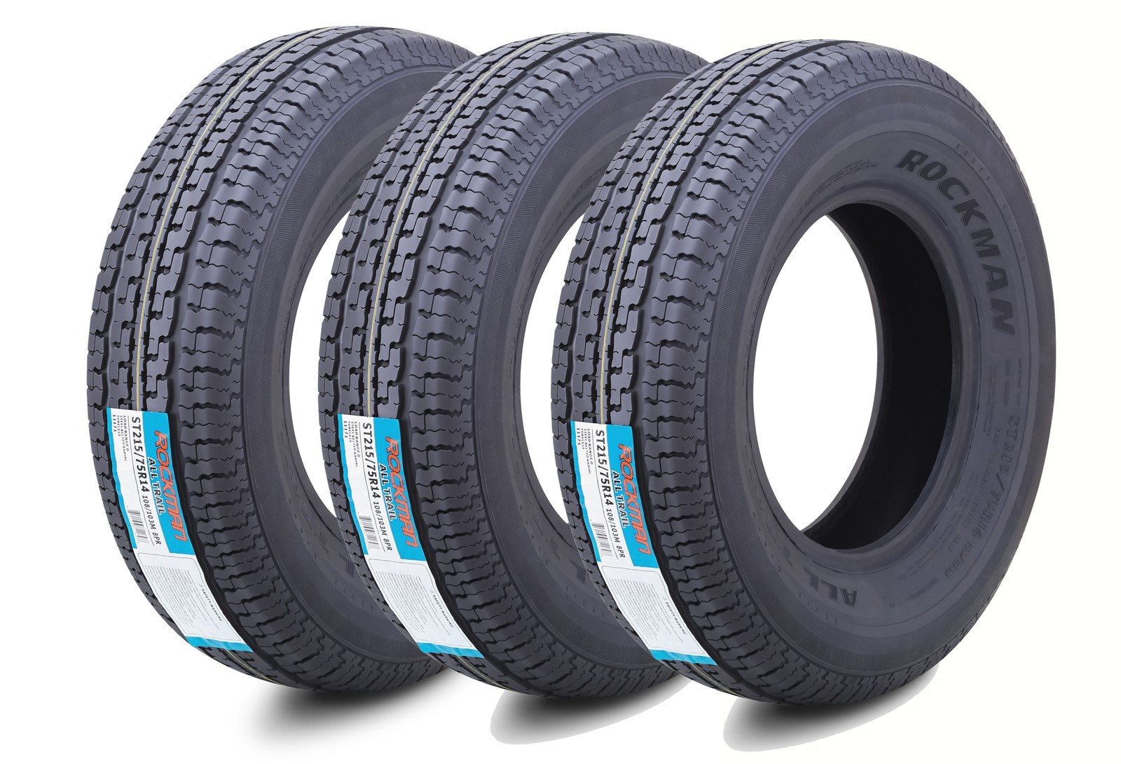 ROCKMAN Trailer Tire ST215/75R14 8-Ply LR D 108M Steel Belted Radial 11171, Set3