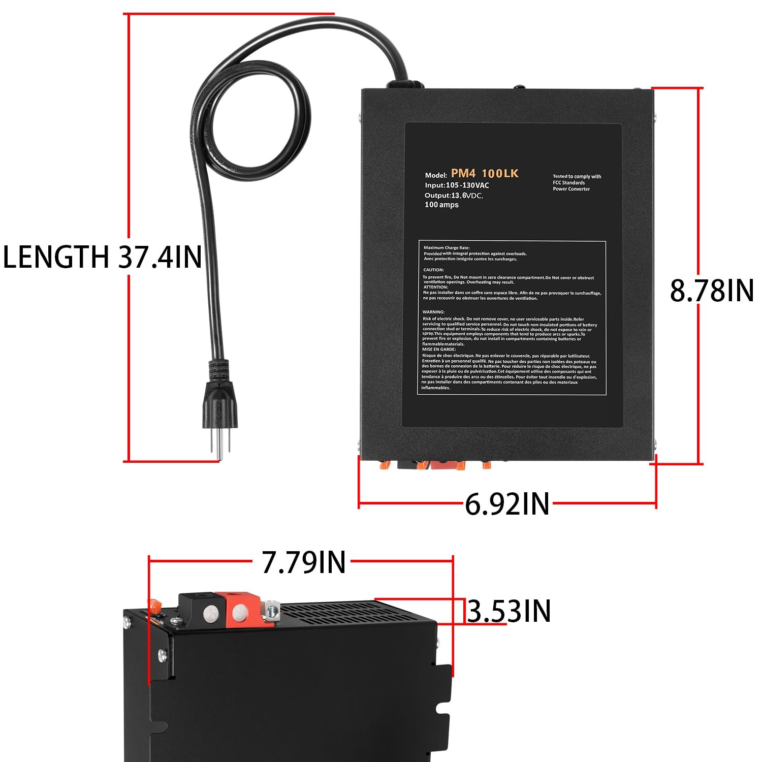 100 Amp RV Power Converter, 110VAC to 12VDC, Lithium Compatible 100A RV Power