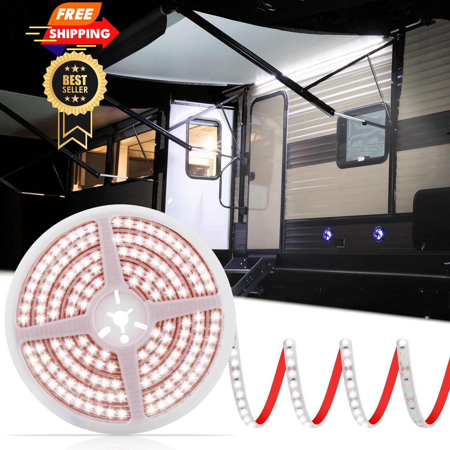 CCBASEBALL 20FT RV Awning Lights, IP68 Waterproof Camper 20 feet, White