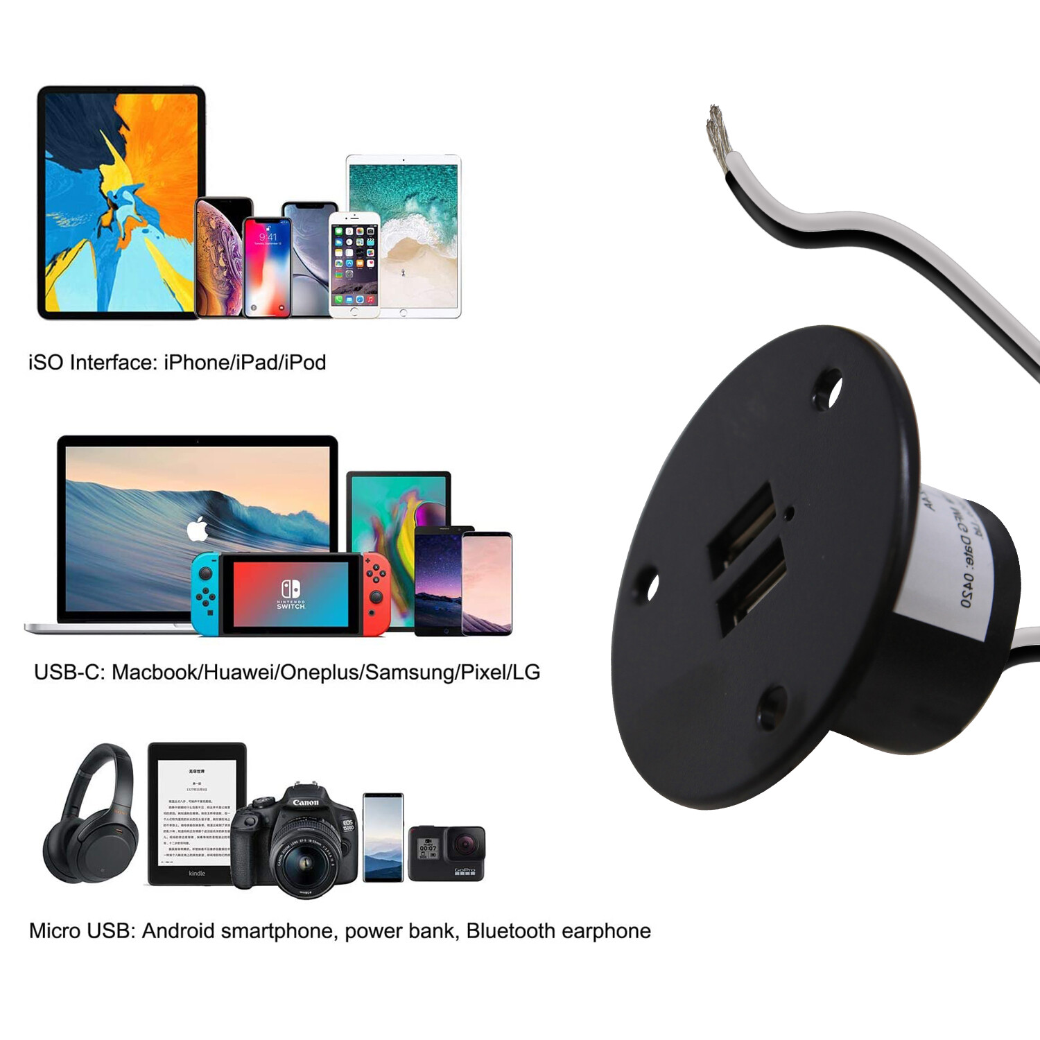 Facon 2 USB Charging Port Charger RV Electronics Socket for Trailer Boat Camper