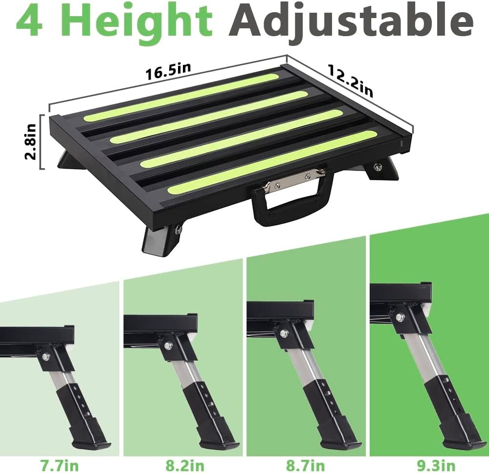 Aluminum RV Steps, 4-Level Adjustable Folding Step Stool with Non-Slip Rubber