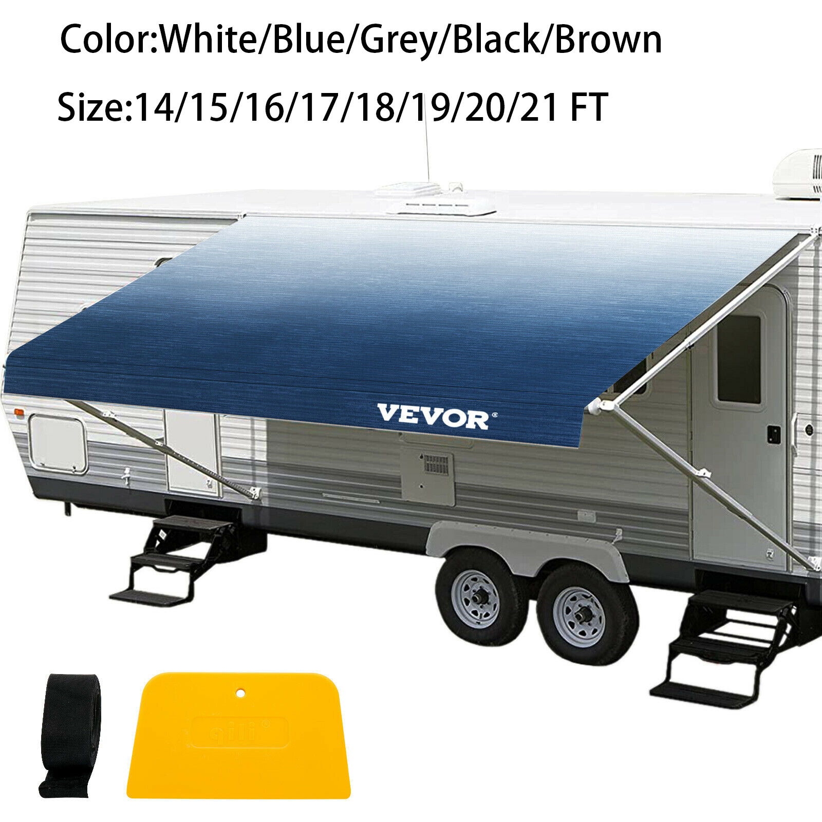Awning ReplacementFabric Canopy 15′-20′ FT For RV Camper Trailer Ocean Blue Fade