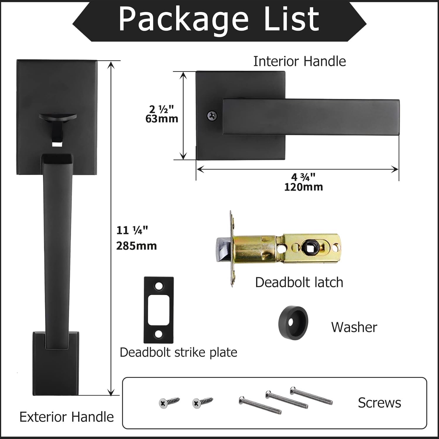 Azdele Matte Black Front Door Handle Set with front door handle black