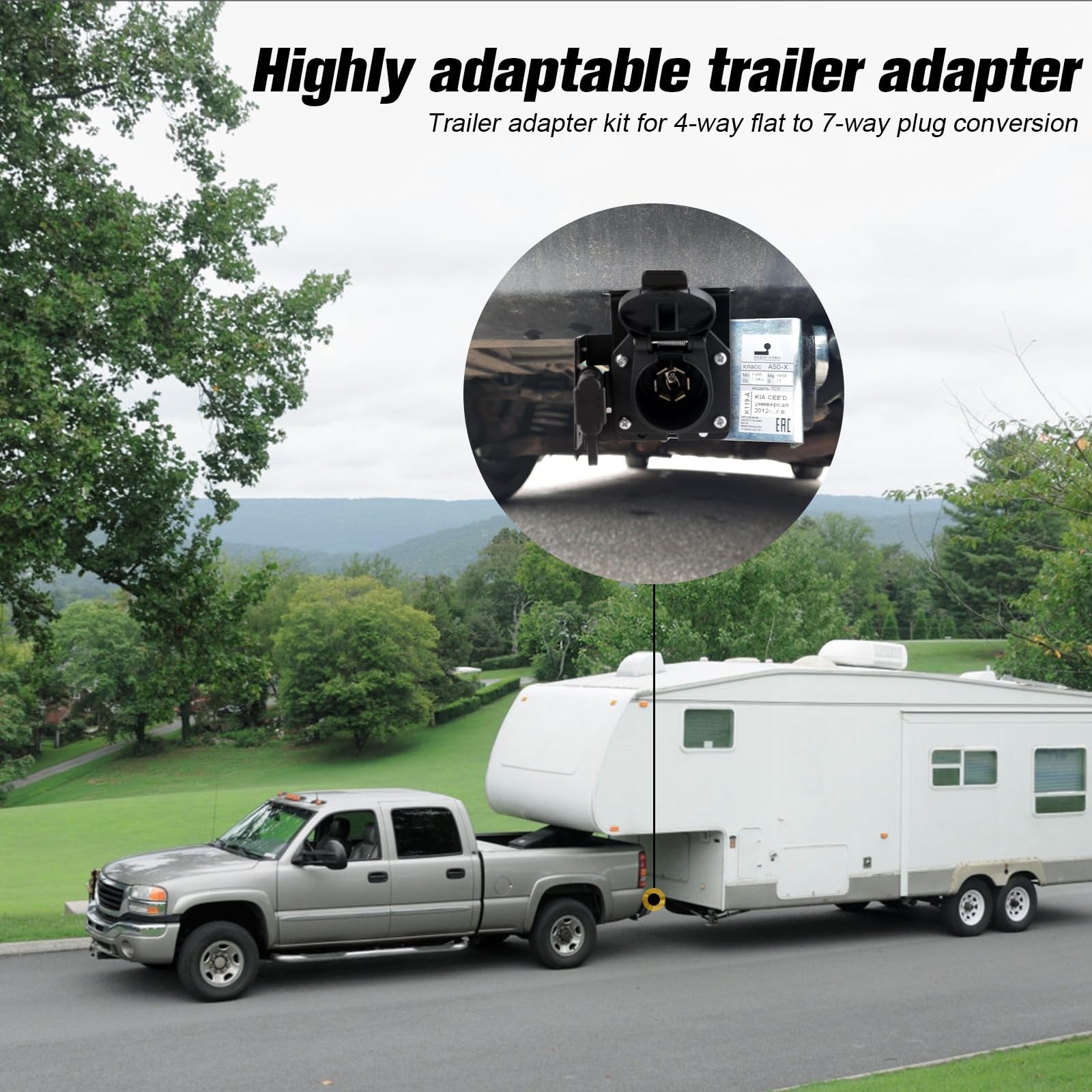 Siziviki Universal 4-Way Flat to 7-Way 7 pin 4 trailer adapter, black
