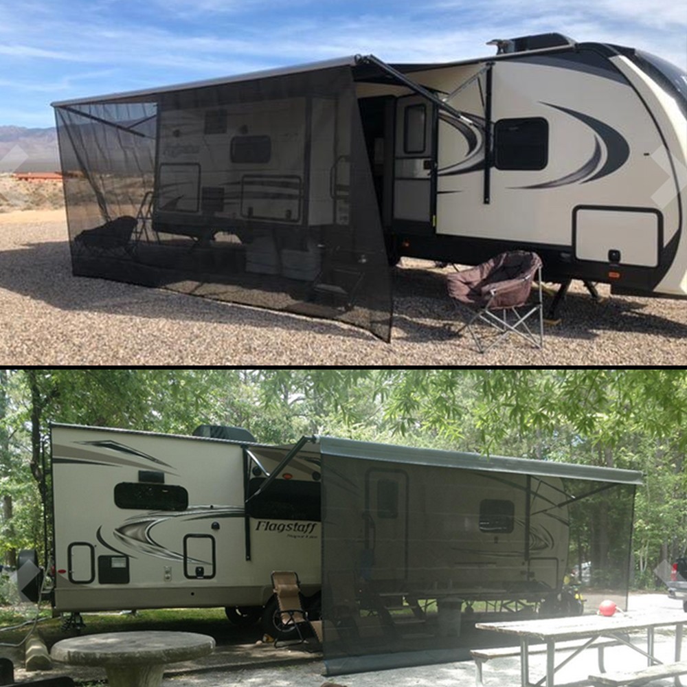 RV Awning Sun Shade Black Mesh Screen Sunshade Kit For Camping Trailer With Bag