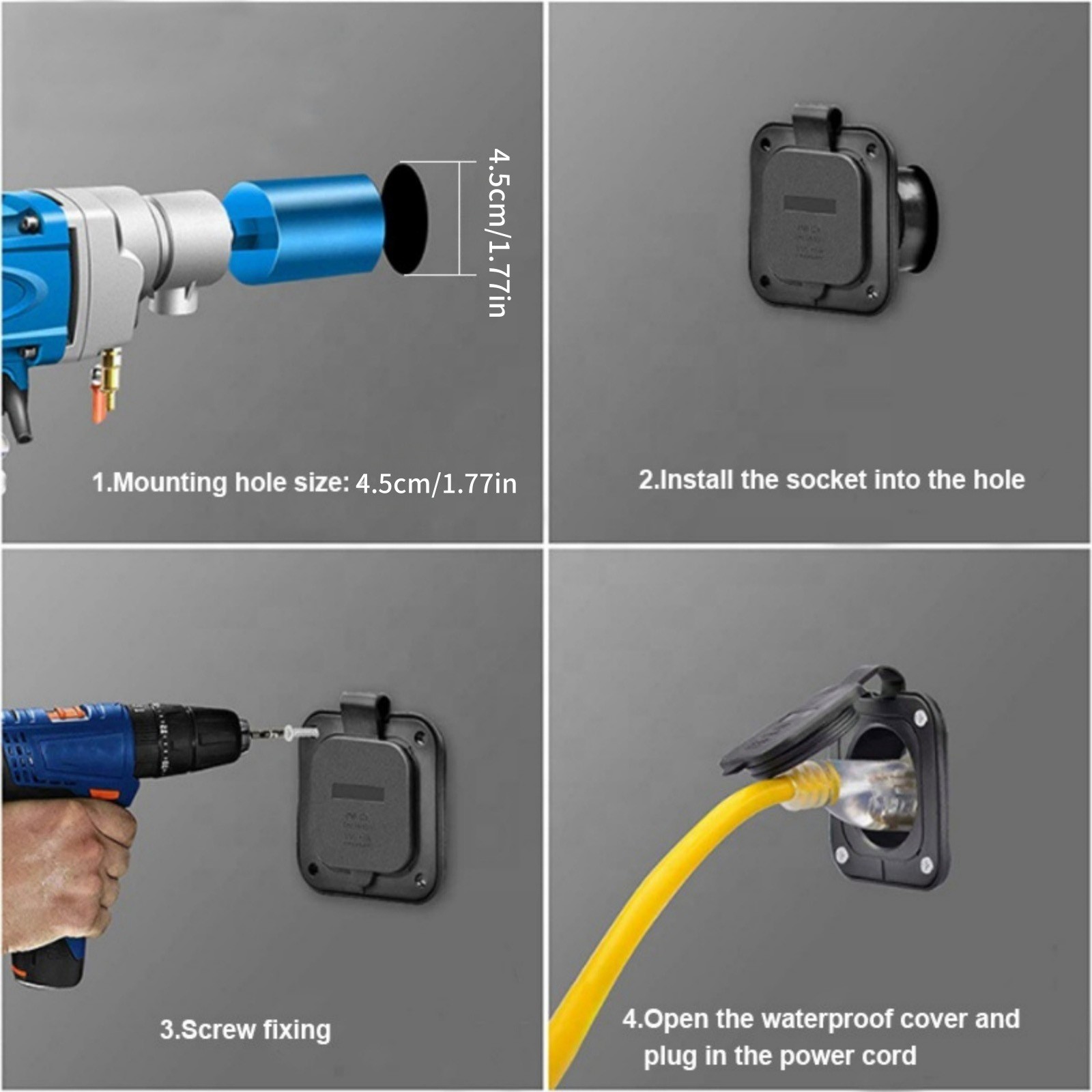 1× 15A 125V RV Power Inlet Receptacle with Waterproof Cap for Camper Marine Boat