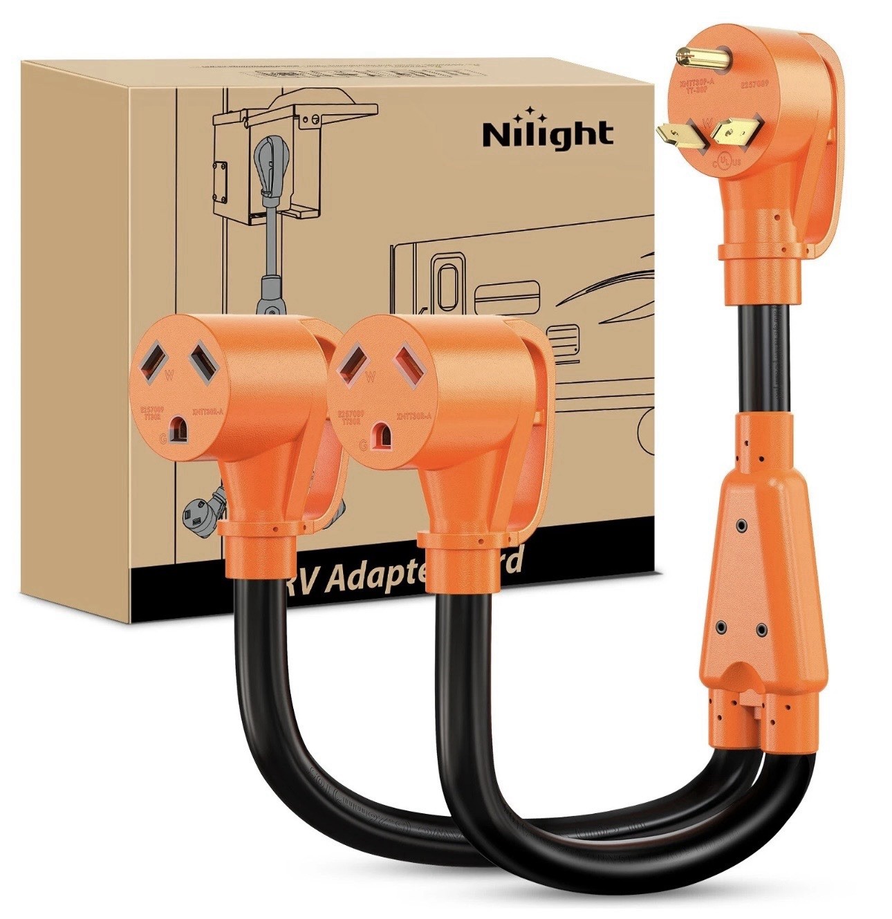 Nilight 30 Amp RV Y Splitter Adapter Cord 30A Male Plug to Two 30A Fem 50430RV