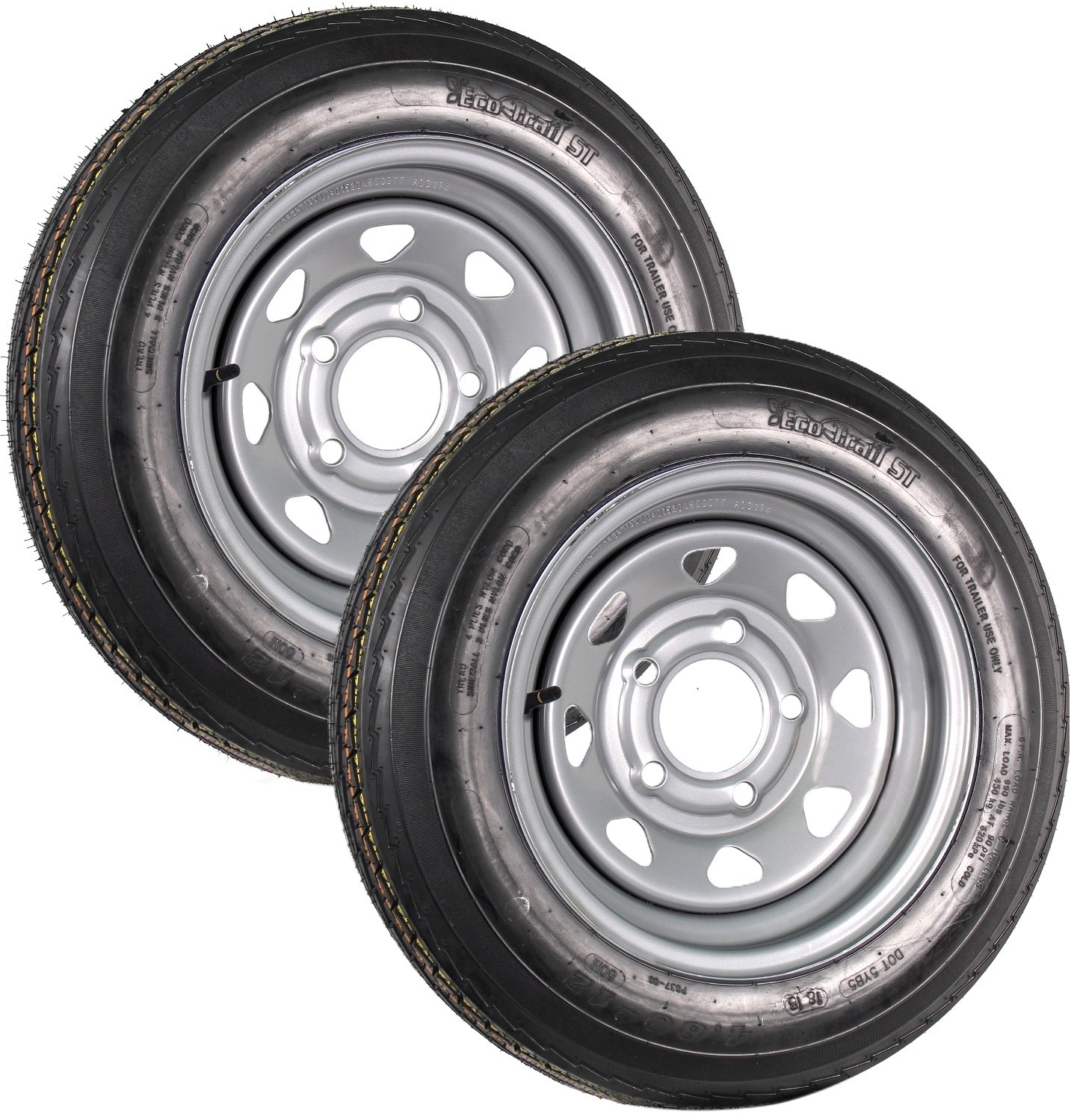 2-Pack Trailer Tire Rim 480-12 4.80-12 12 Inch Load C 5 Lug Silver Spoke Wheel