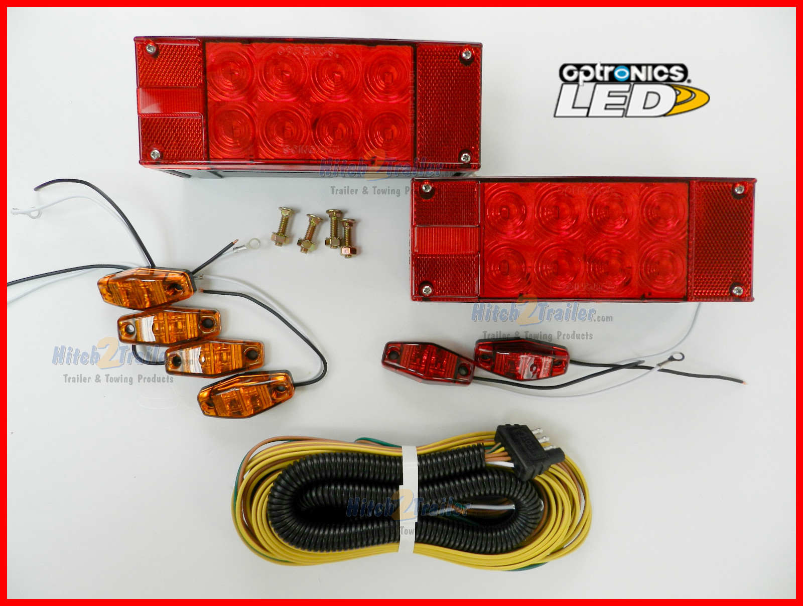 Submersible Trailer Rectangle LED Light kit, Stop Turn Tail, Optronics free ship