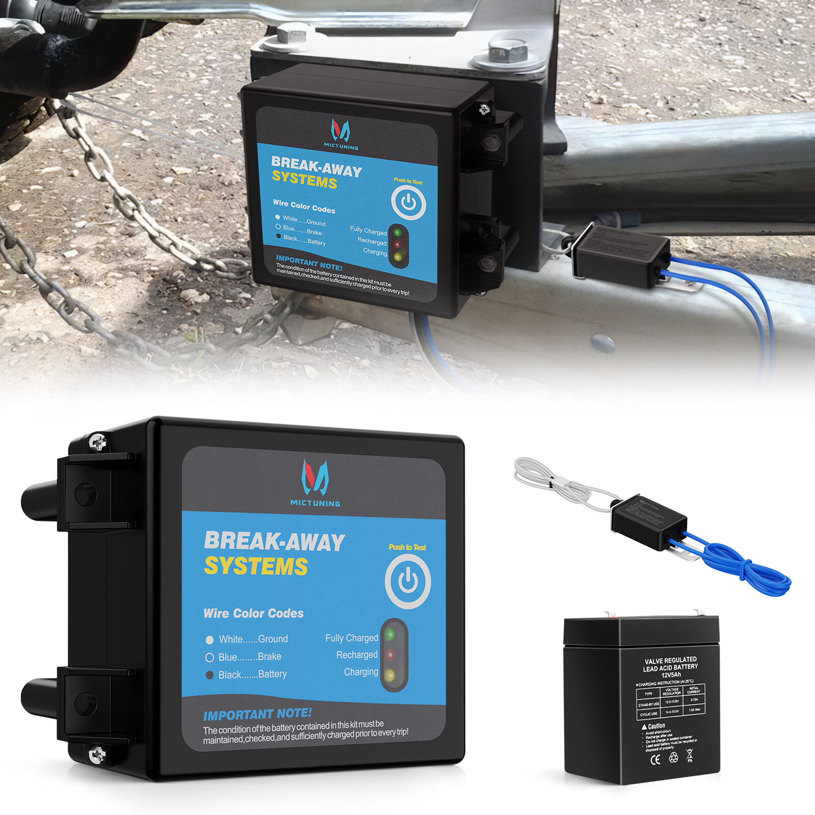 Trailer Break-Away Electric Brake System, Separation Runaway Kit w/LED Indicator