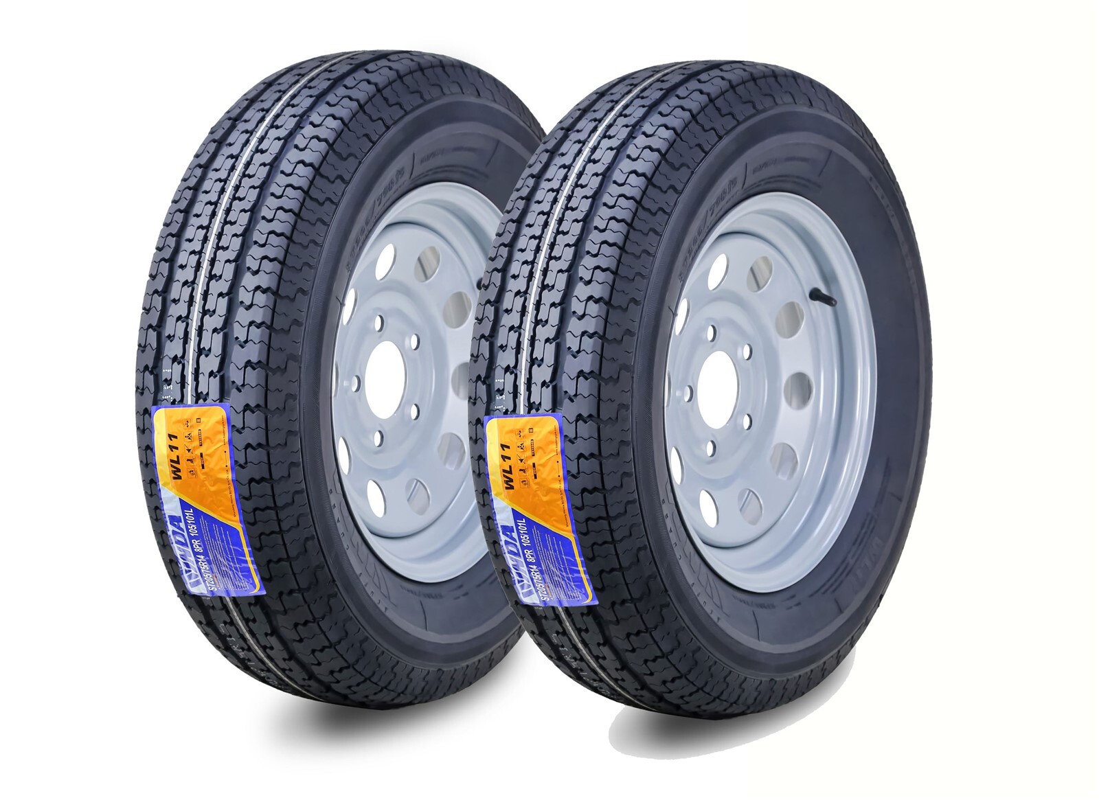 2 WINDA Trailer Tire Assembly ST205/75R14 8-Ply Silver Mod Rim 5 Lug on 4.5″