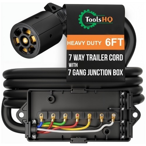 7 Way 7 Pin Plug Inline Trailer Cord Wiring Harness RV Cable Junction Box 6′ FT