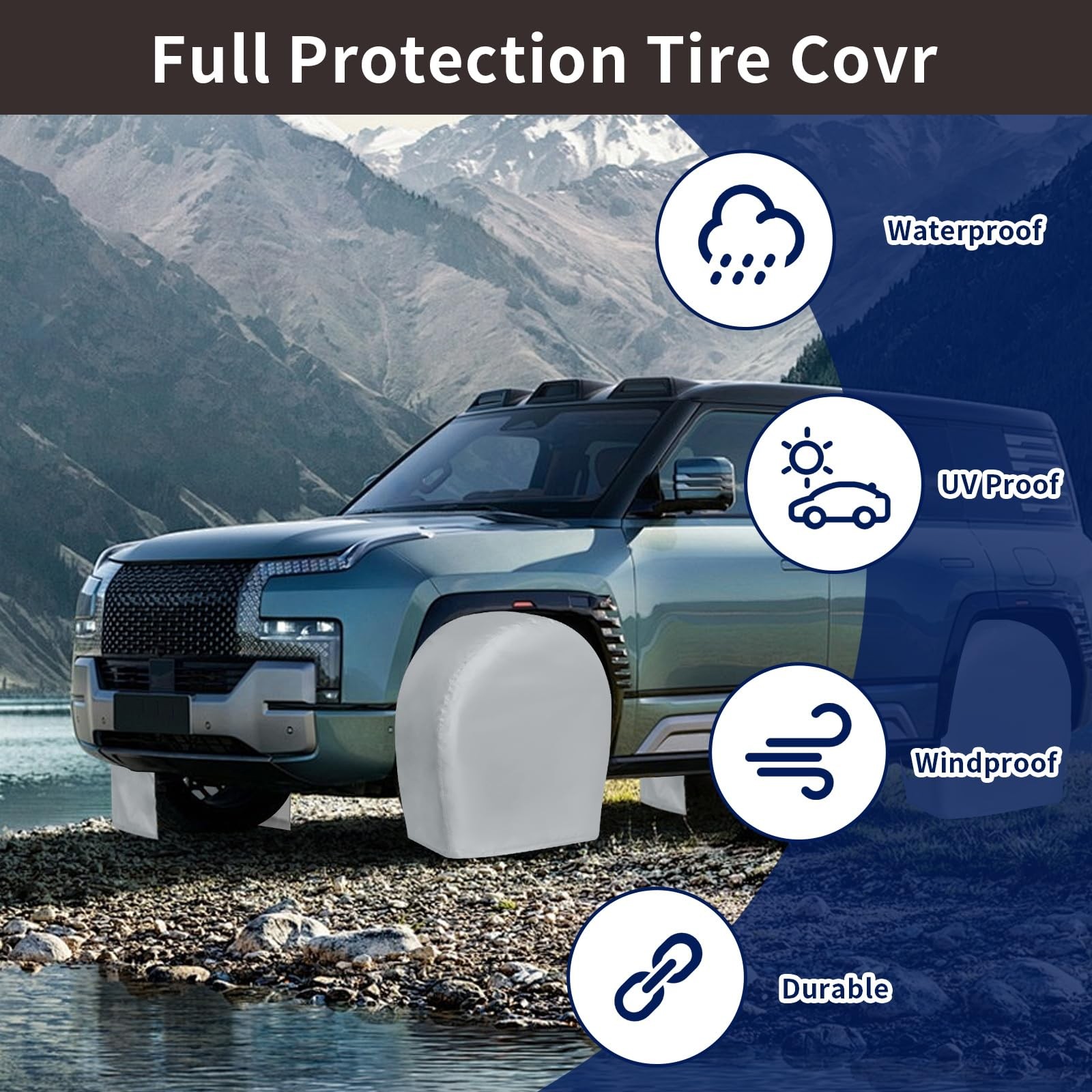 PureFit RV Tire Covers Set of 4 – UV S – Fits Diameters 24″-26″, Gray