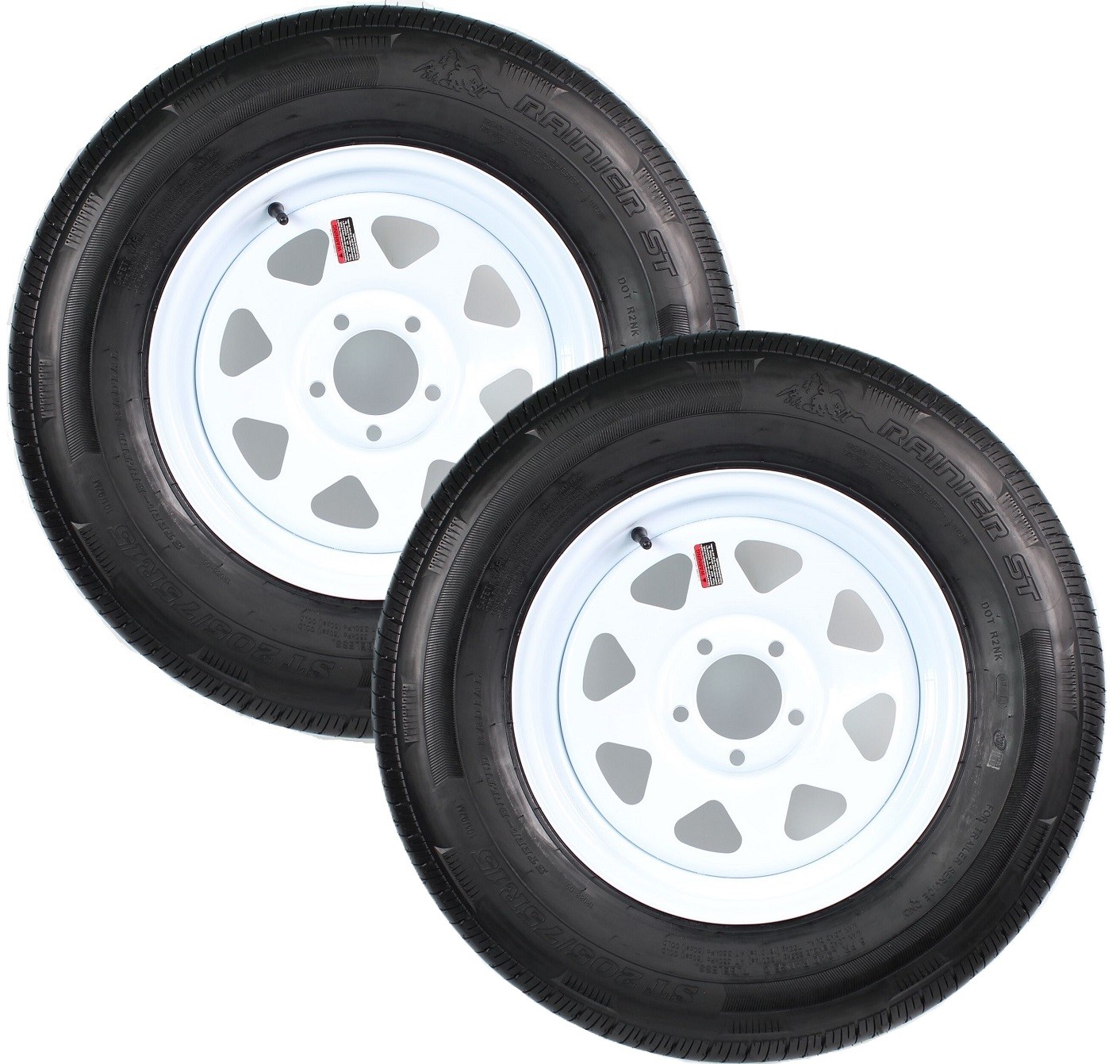 2-Pack Radial Trailer Tire On White Rim ST225/75R15 LRD 5 Lug On 4.5 Spoke Wheel