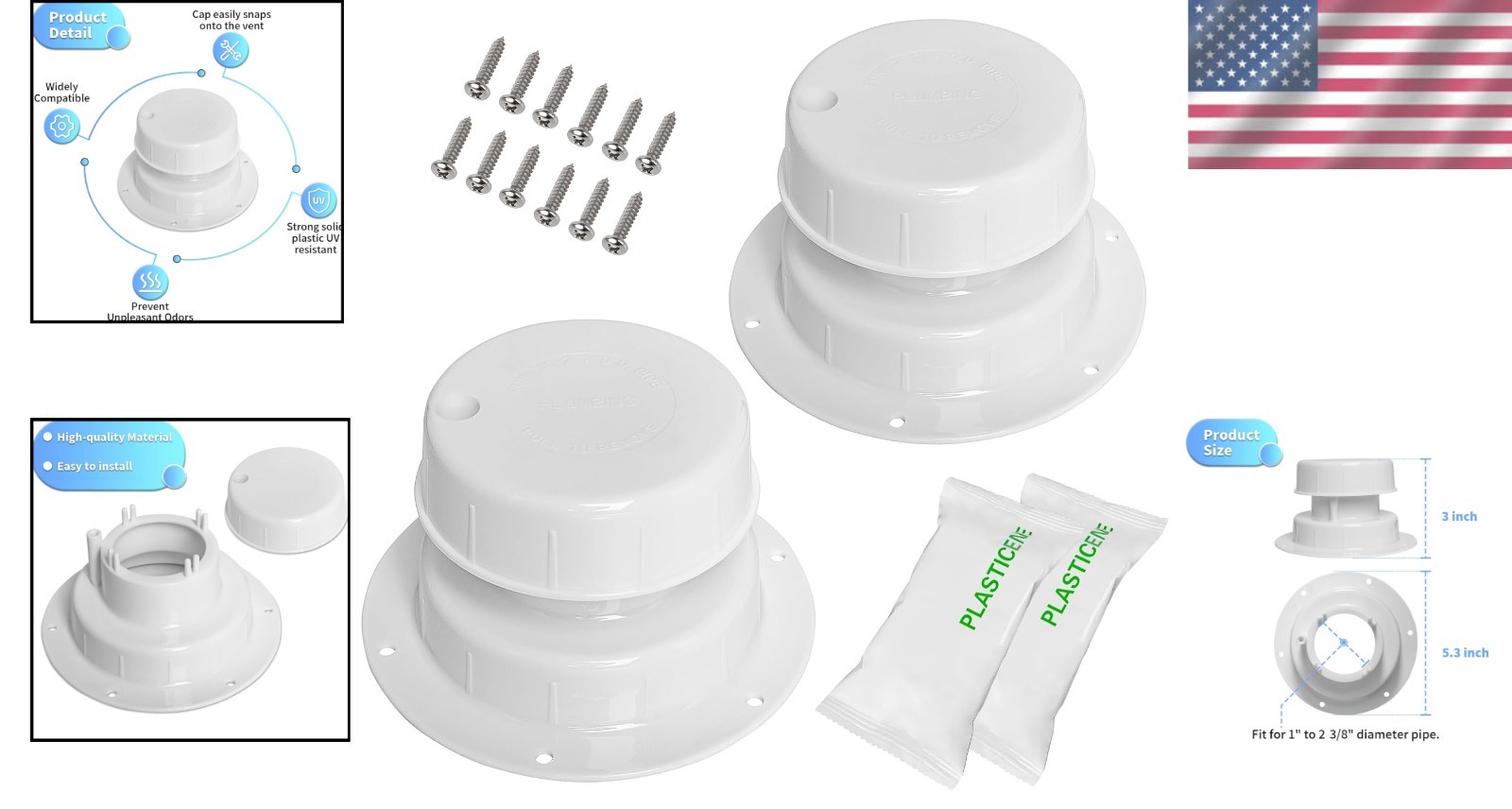 Durable Water Resistant RV Vent Covers – Easy Install for 1-2 3/8 Inch Pipes