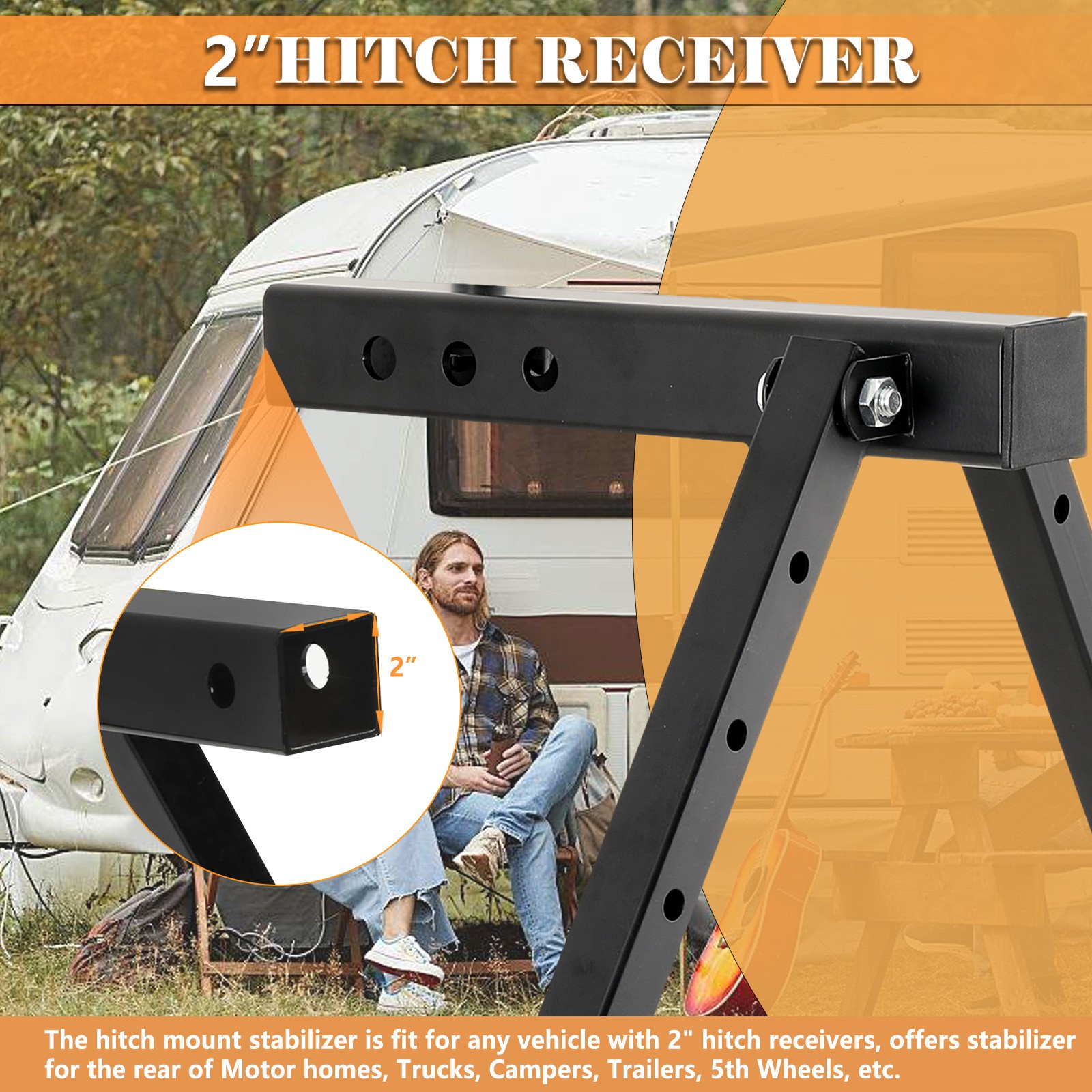 RV Hitch Mount Stabilizer;Adjustable Camper Rear Bumper Stabilizer for 2” Hitch