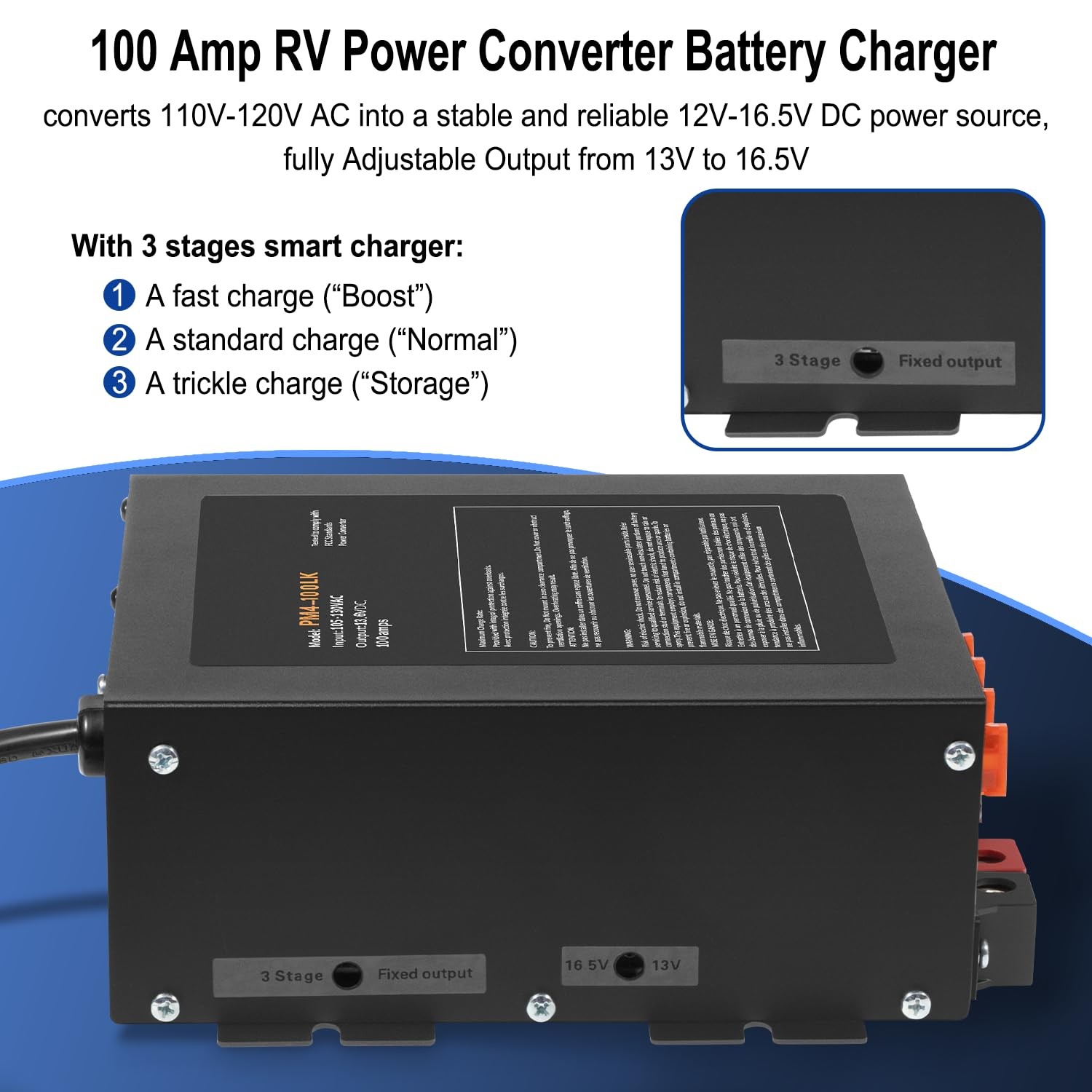 100 Amp RV Power Converter, 110VAC to 12VDC, Lithium Compatible 100A RV Power