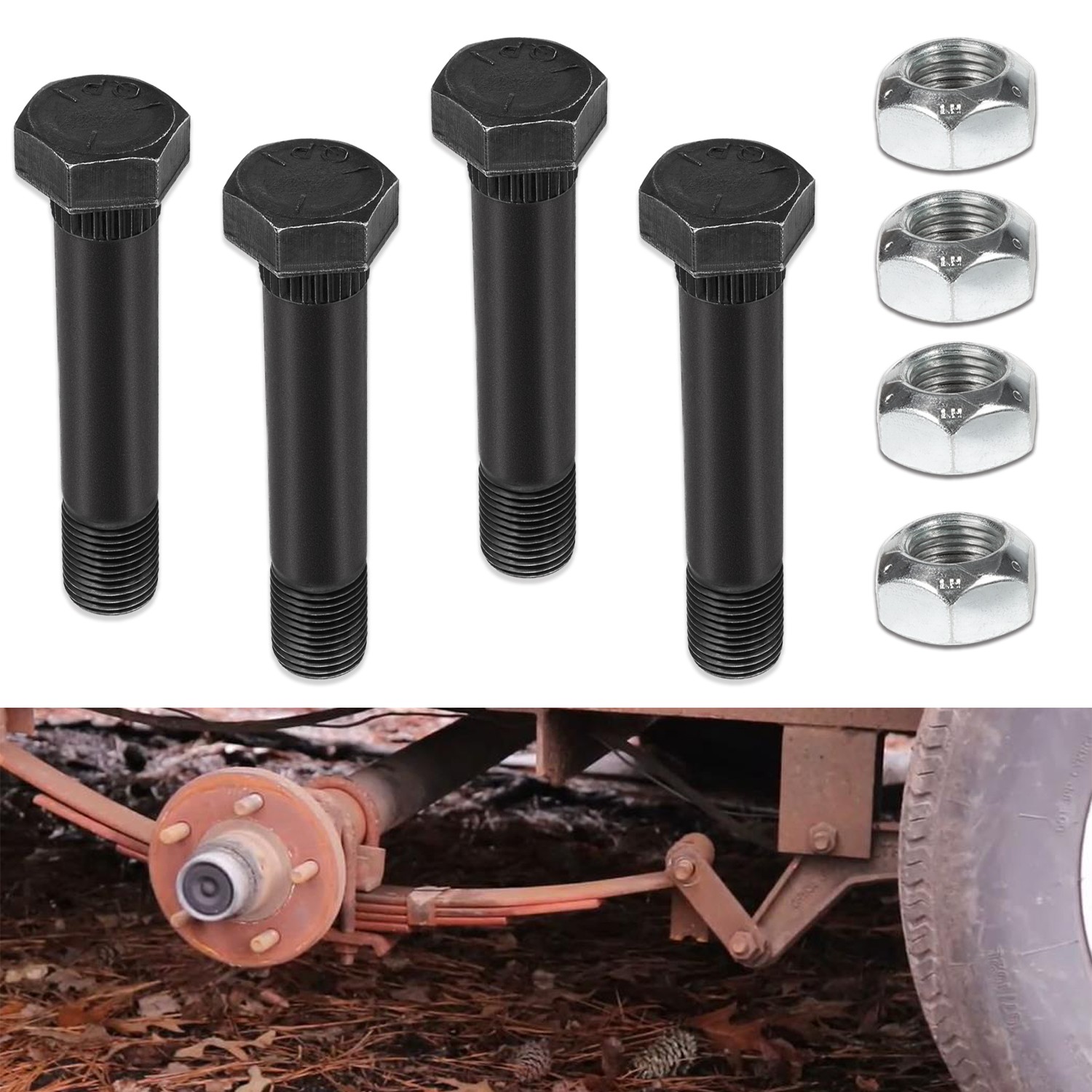 4 Pack 9/16″-18 x 3″ Long Trailer Leaf Spring Shackle Bolts w/Lock Nuts