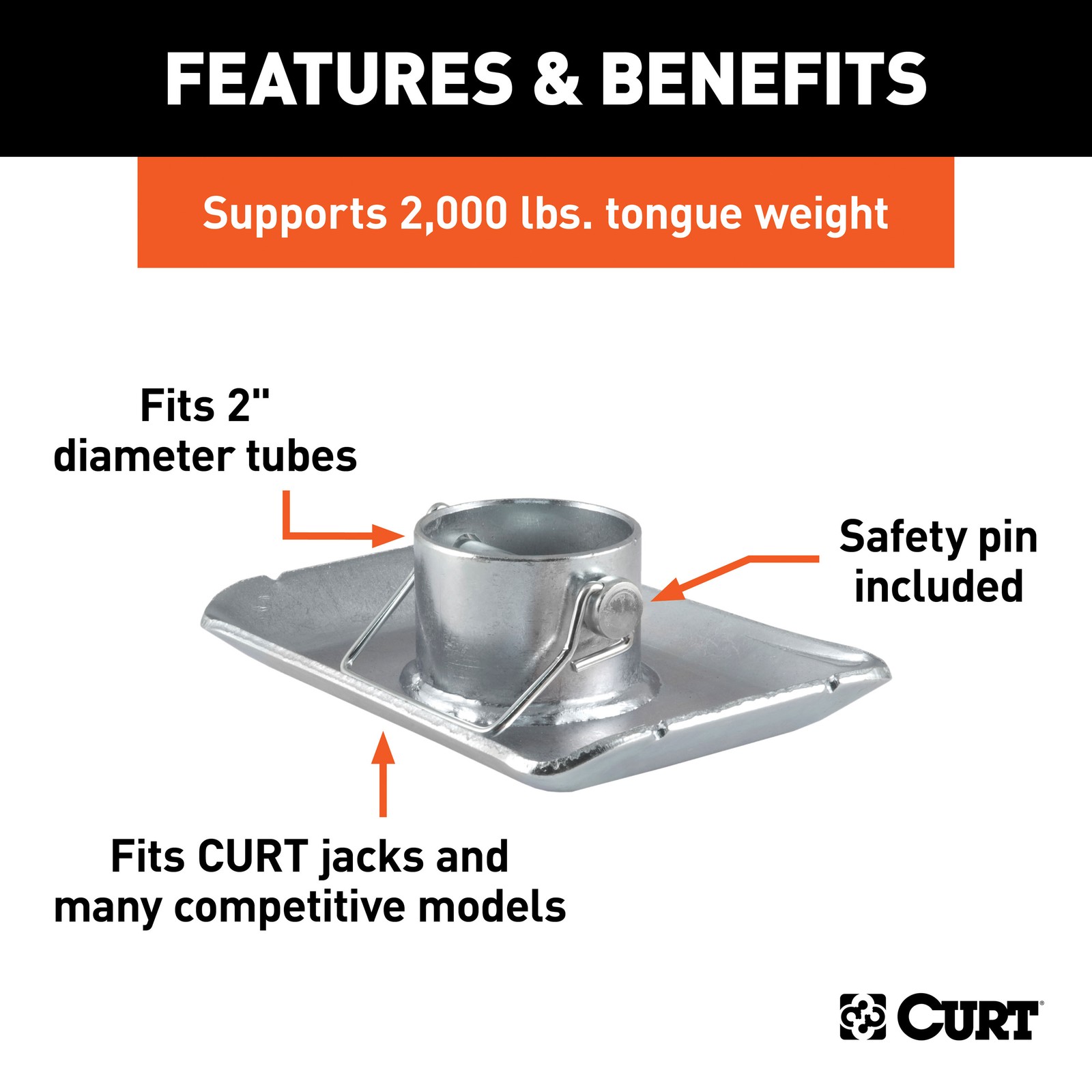 Curt-Pin-On Trailer Jack Foot (Fits 2″ Tube, 2,000 lbs, 1-11/16″ Height) #28273