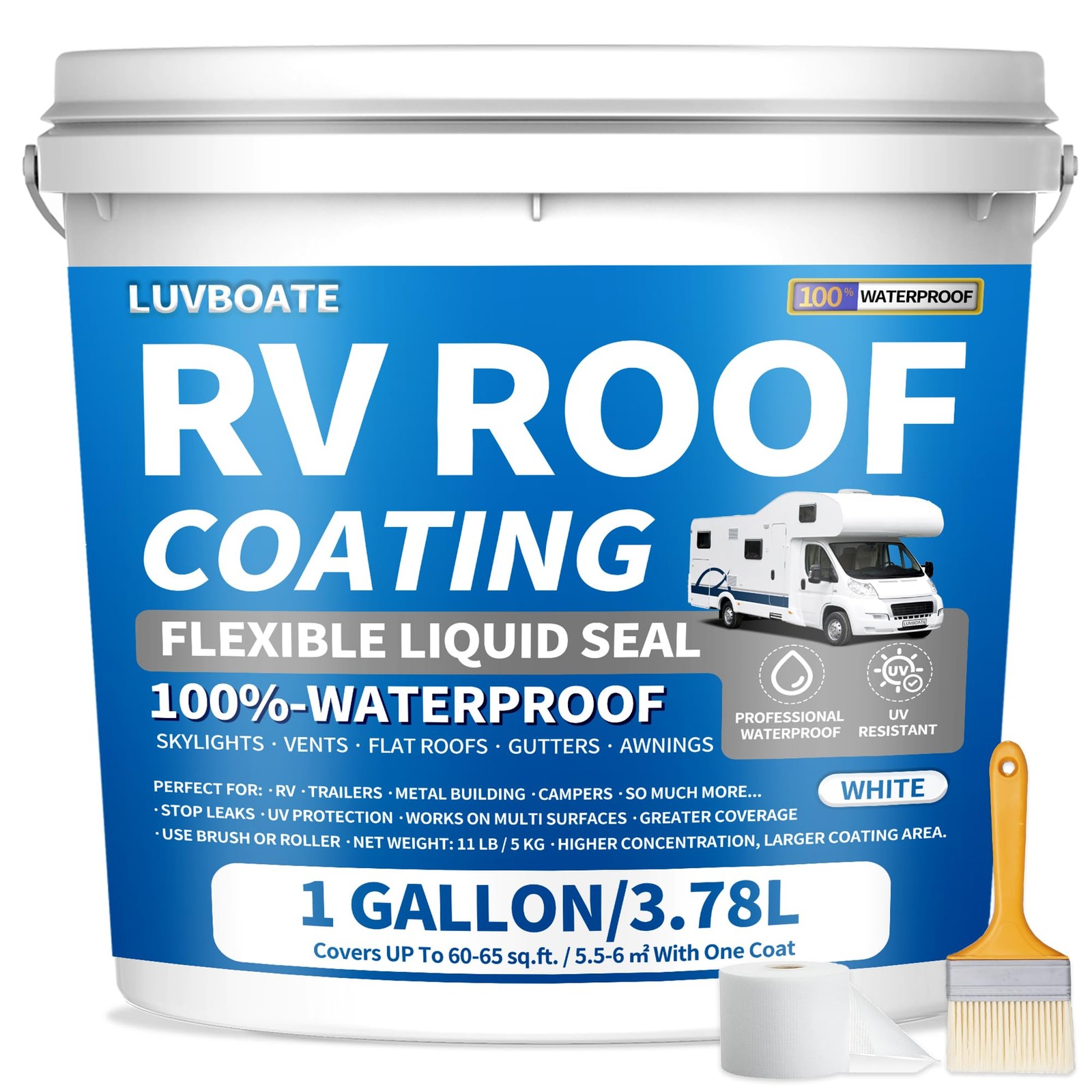 RV Roof Sealant White 1 Gallon, RV Roof Coating Solar Reflective Flexible | Leak