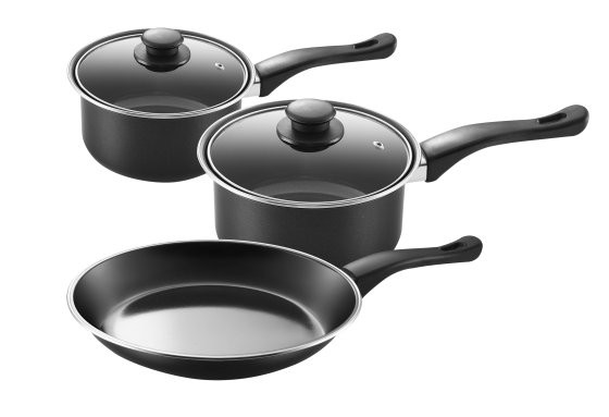 PLS Aurora Saucepan Set Black Steel Non Stick 5 Piece Campervan Caravan – HW1820