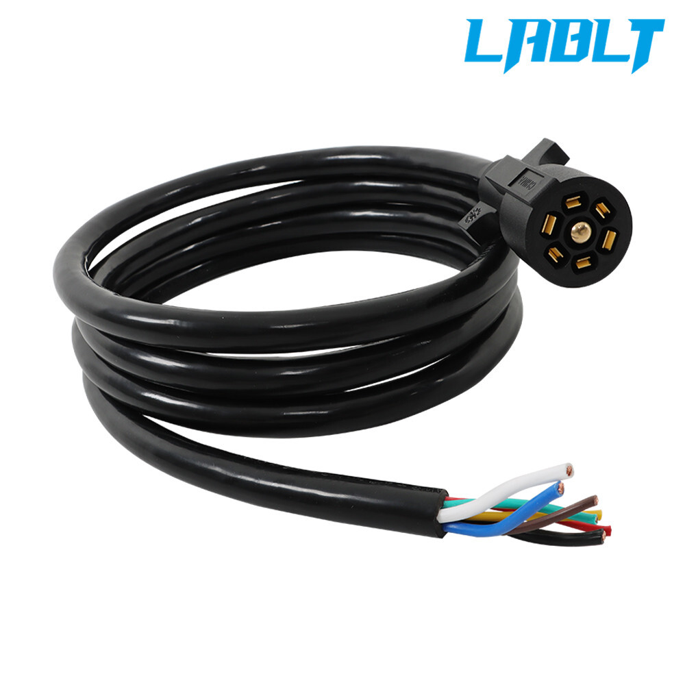 7 Pin Trailer Cable Cord w/ 7Way Wire Harness Light Plug Connector 6-7-8-12-16FT