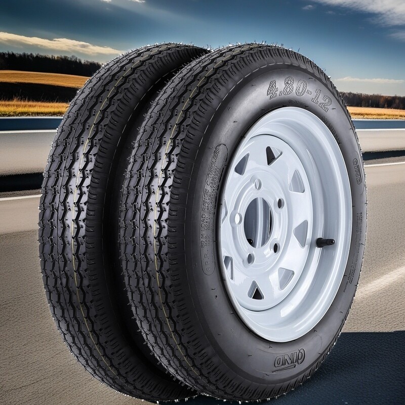 2Pack 4.80-12 4.80×12 Trailer Tires with Rims 5 on Lug 4.5″ PCD and White Wheels