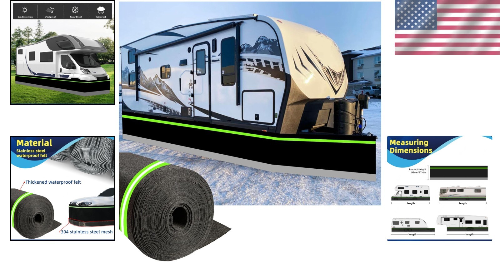 Versatile Waterproof RV Camper Skirting, 95cm Tall, 16m/52ft – Easy Installation