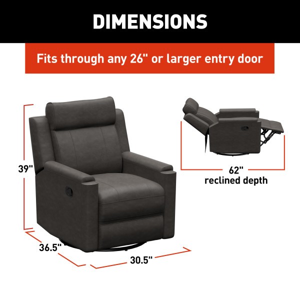 Lippert Components 2024044210 Swivel Glider Recliner 30.5in Wx36.5in Depx 39in H