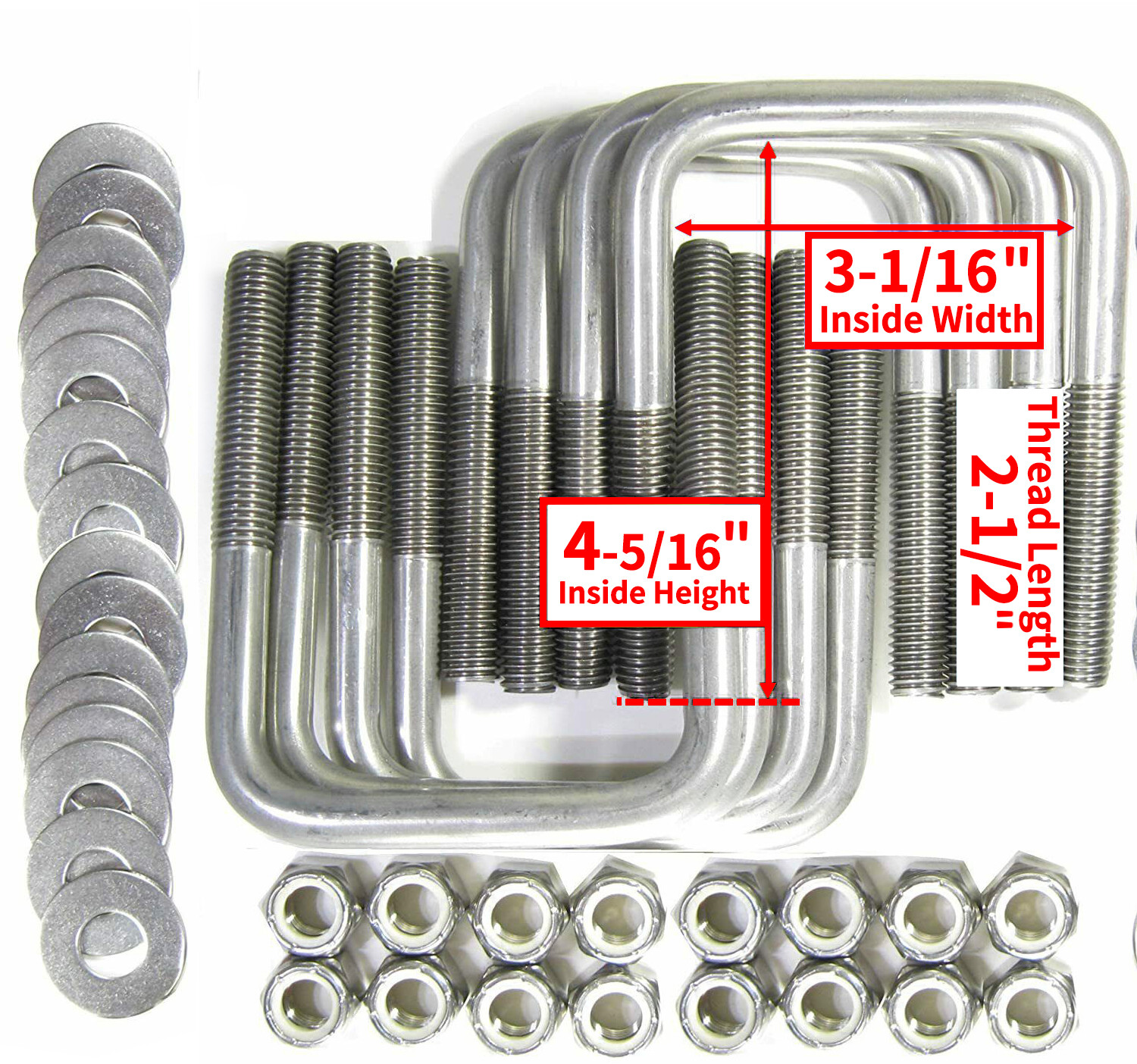 High Quality 8PCS Boat Trailer U-Bolt Square 1/2″ Dia x 3 1/16″ x 4 5/16″