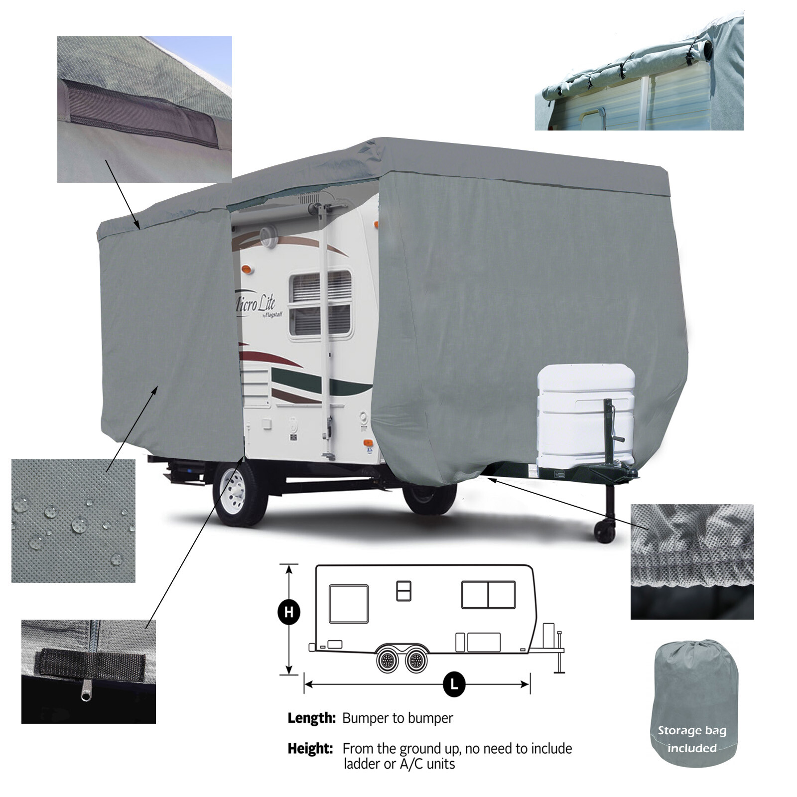 Deluxe Serro Scotty Sportsman 10′ Travel Trailer Camper Cover W/ Zipper Access