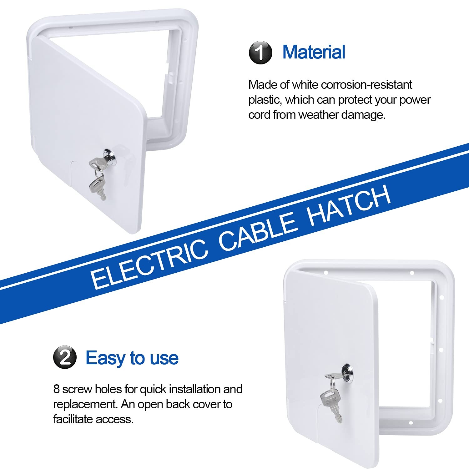 RV Cord Storage Hatch with Keys 8×8.5 Inch White Compartment Door for Electr…