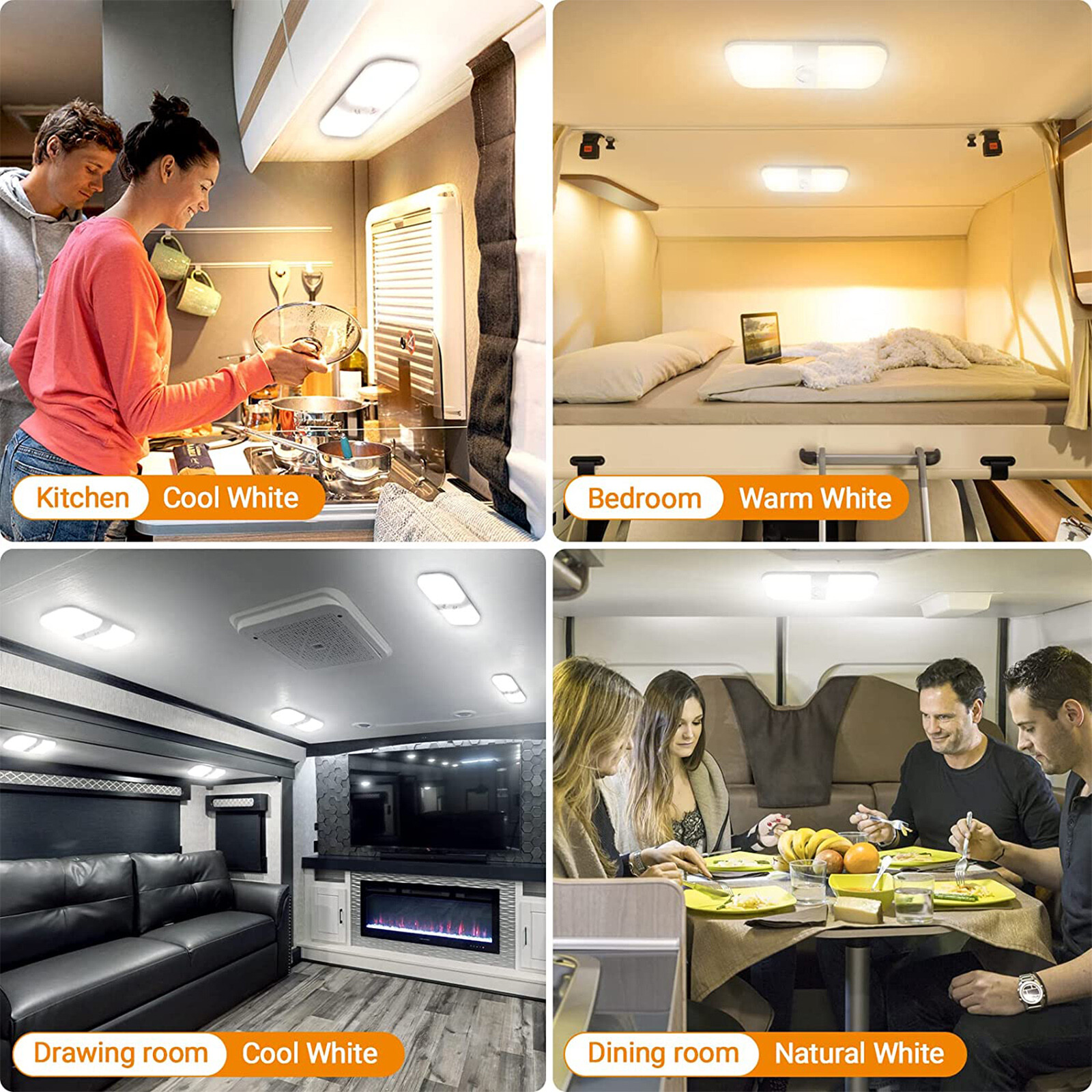 Interior Ceiling Light Dimmable Warm Cool Natural White 12 -24V 120Led RV Camper