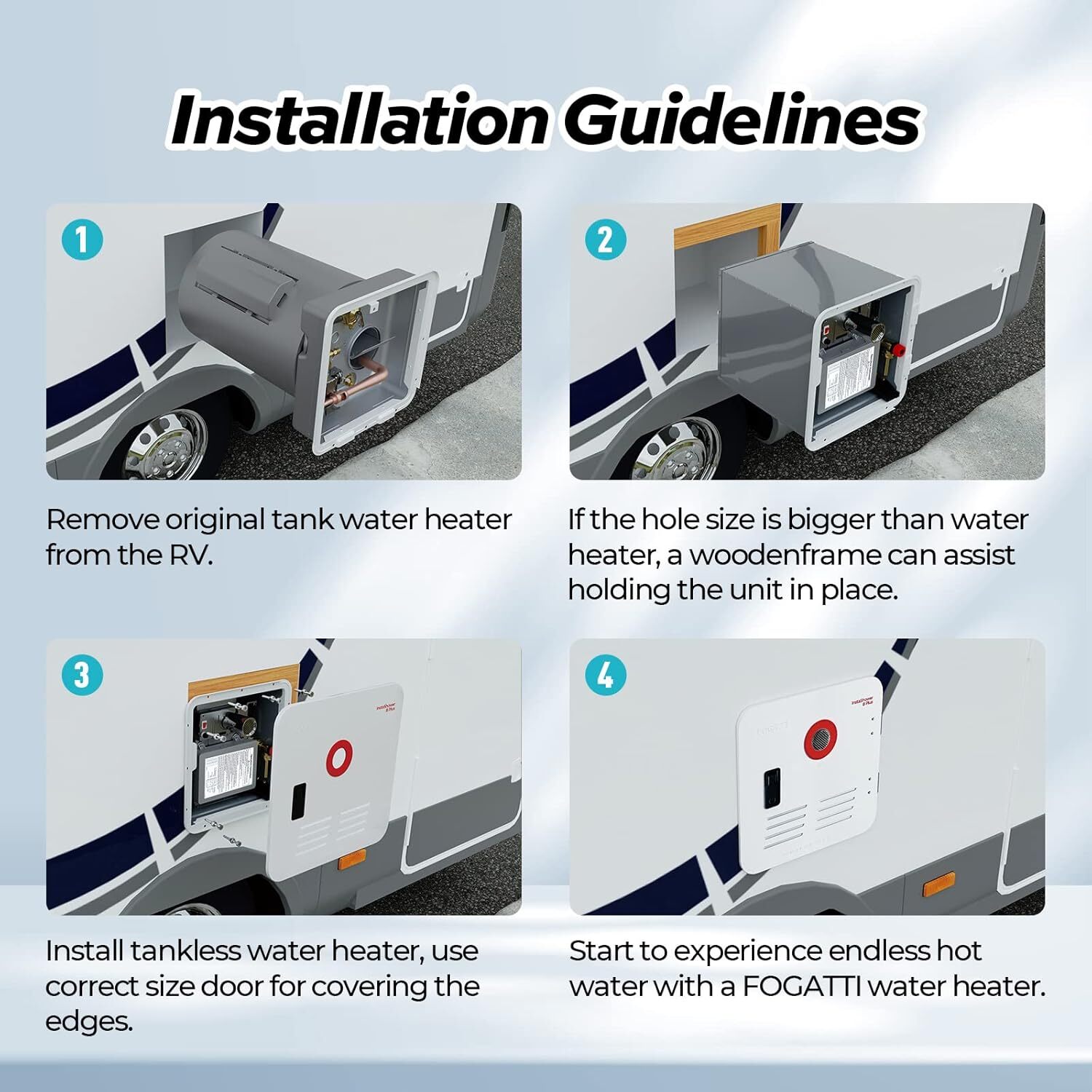 FOGATTI RV Tankless Water Heater Propane Gas 2.9 GPM 55,000 BTU with Controller