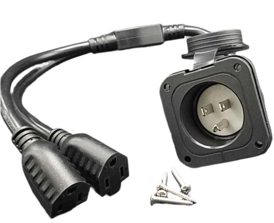 Dumble 15A 2 Way Flanged Inlet Extension Cord Y Splitter RV Trailer Indoor Use