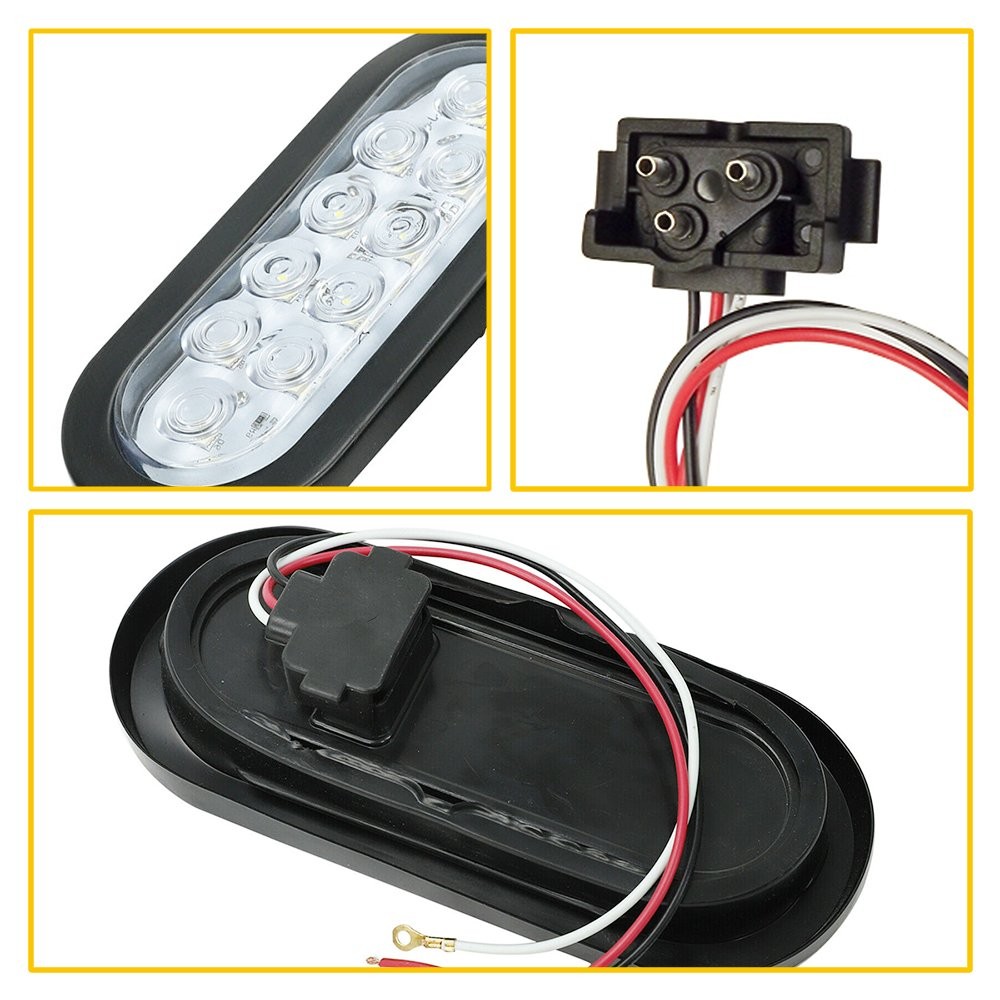 2x 6″ Oval White 10 LED Trailer Truck Sealed Reverse Back-Up Tail Lights 12V New