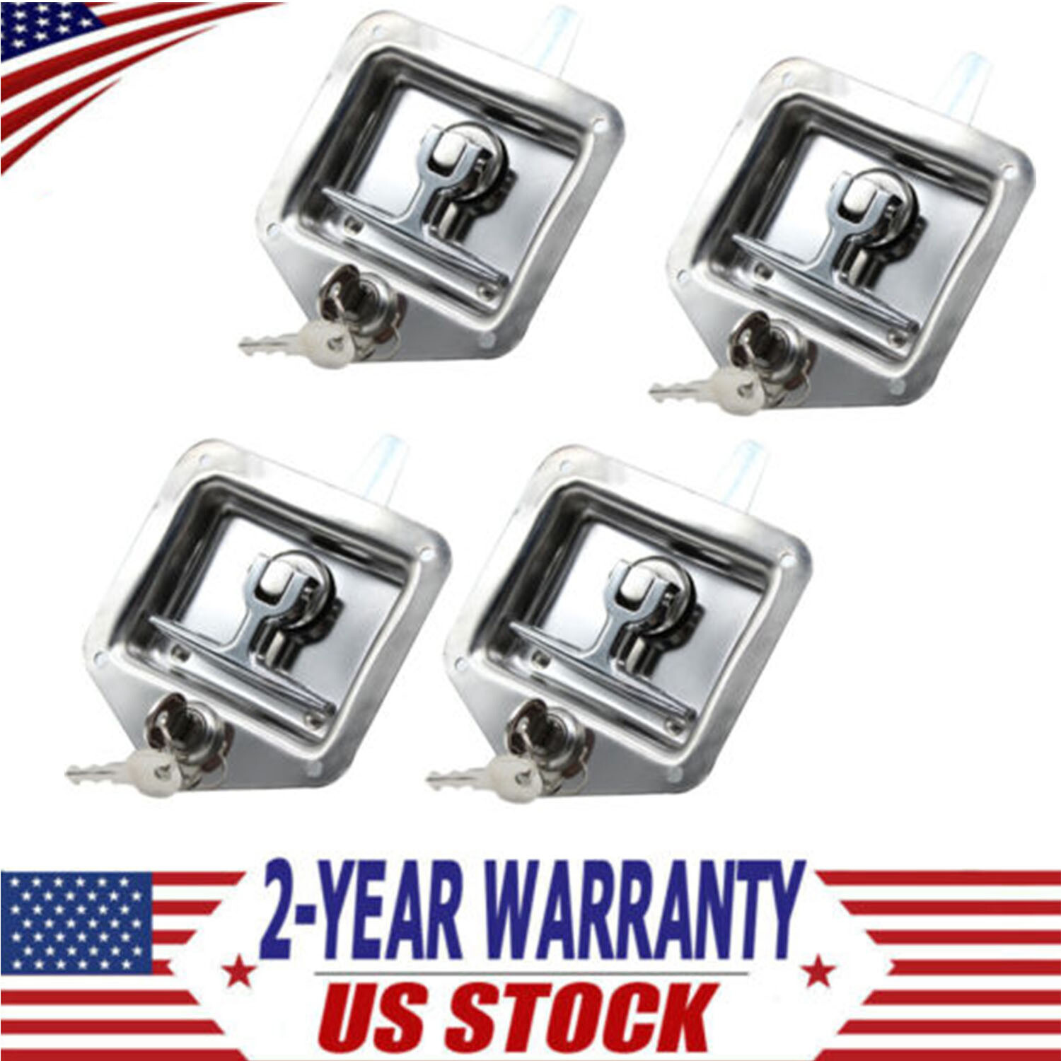 4 Pack T-handle Tool Box Lock Latch Handle Truck Trailer Stainless Steel+8 Key