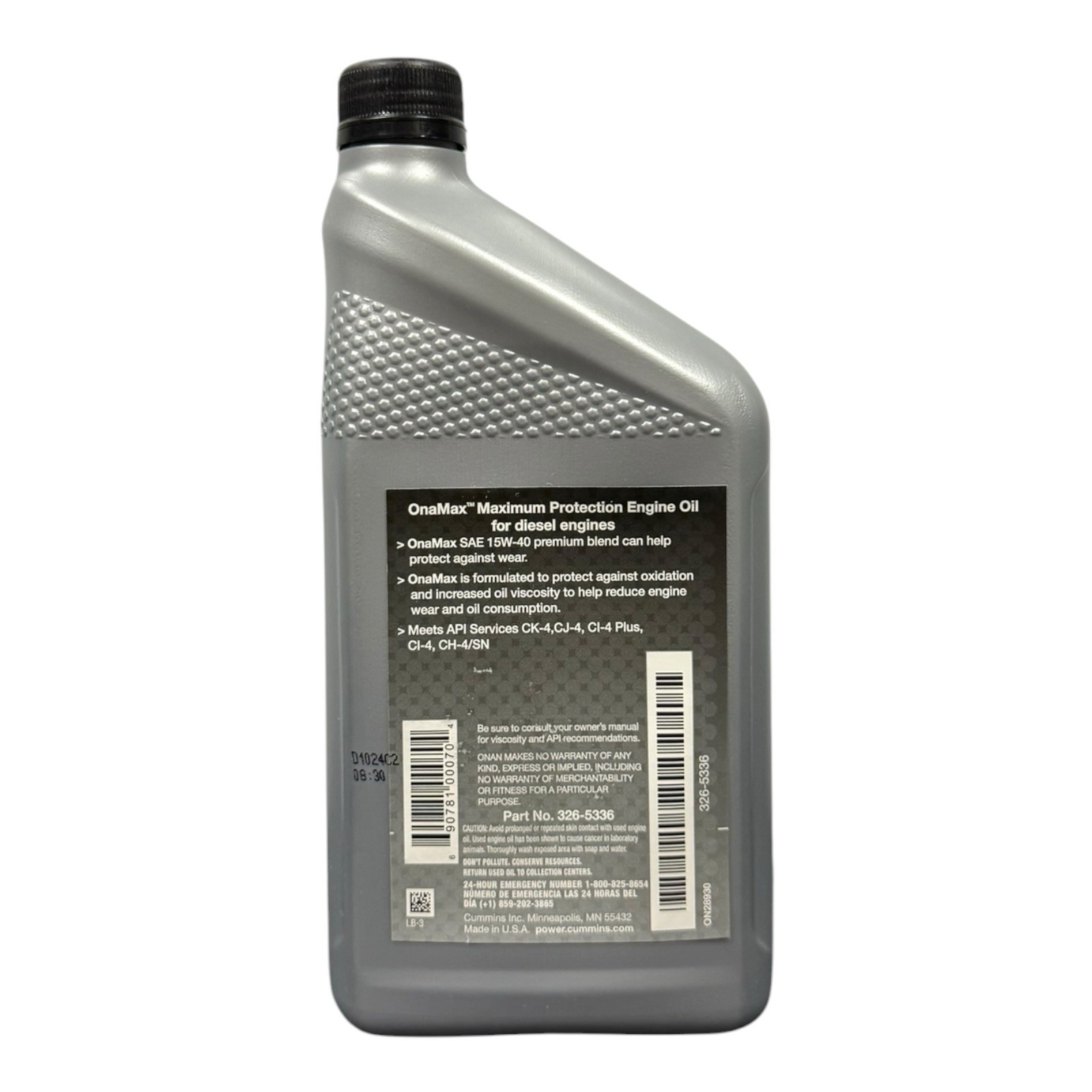 4 Pack Cummins Onan 326-5336 OEM OnaMax Generator SAE 15W-40 Oil New