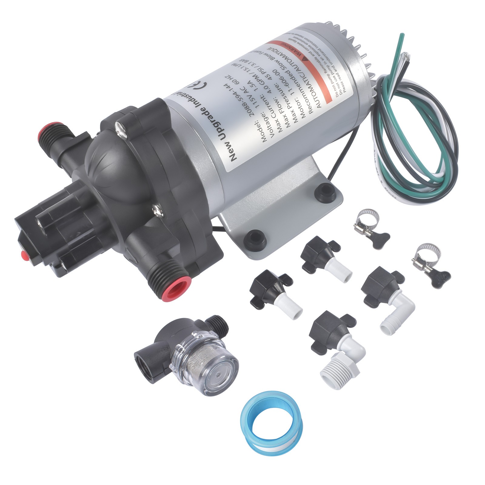 2088594154 Automatic Diaphragm Pump 3.3 GPM 115V Self-Priming Dry Run Capable RV