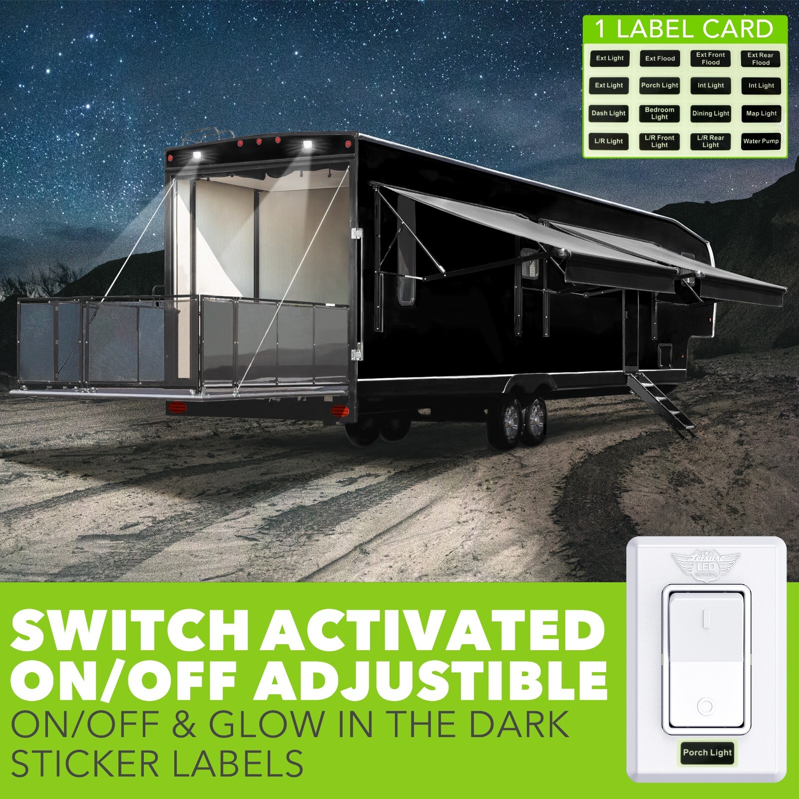 Single 1 Gang On-Off 12V White Light Switch -RV Camper Trailer Marine Boat 12 V