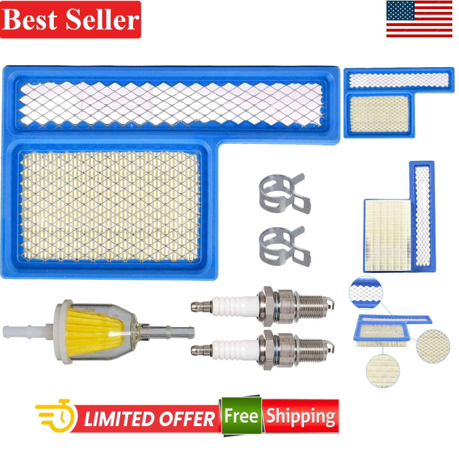 Universal Fit Air & Fuel Filter Spark Plug Set for Onan RV Generators 5500/7000