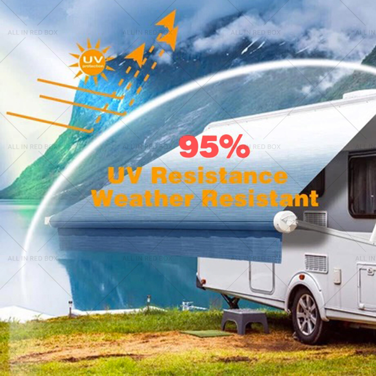 16 FT Blue Fade Awning Fabric PVC UV Resistant Suitable For Camper Caravan RV