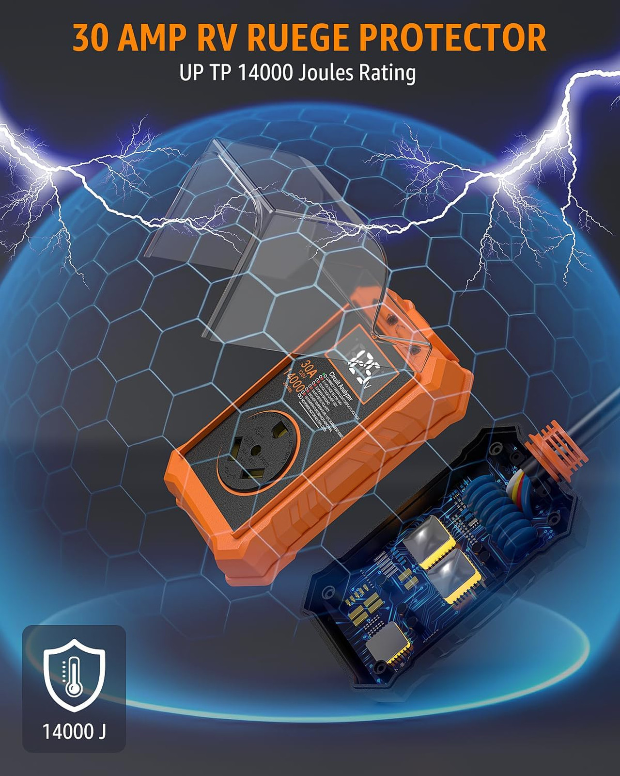 30 Amp RV Surge Protector with Smart LED Display Circuit Analyzer Waterproof