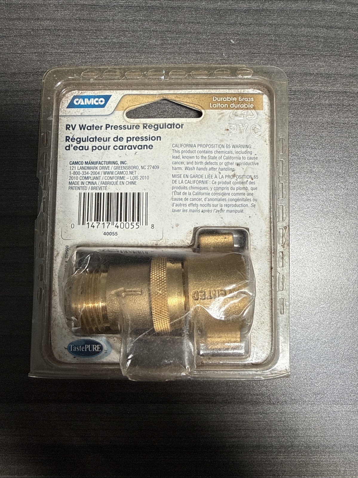Camco #40055 – Brass RV Water Pressure Regulator – NEW.