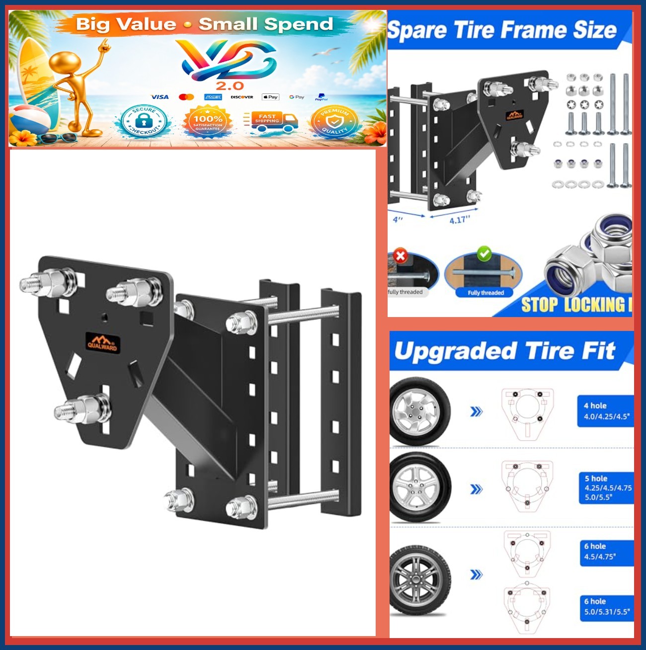 NEW Trailer Spare Tire Mount Boat Carrier Fits 4 5 6 Lug Wheels Powder Coat