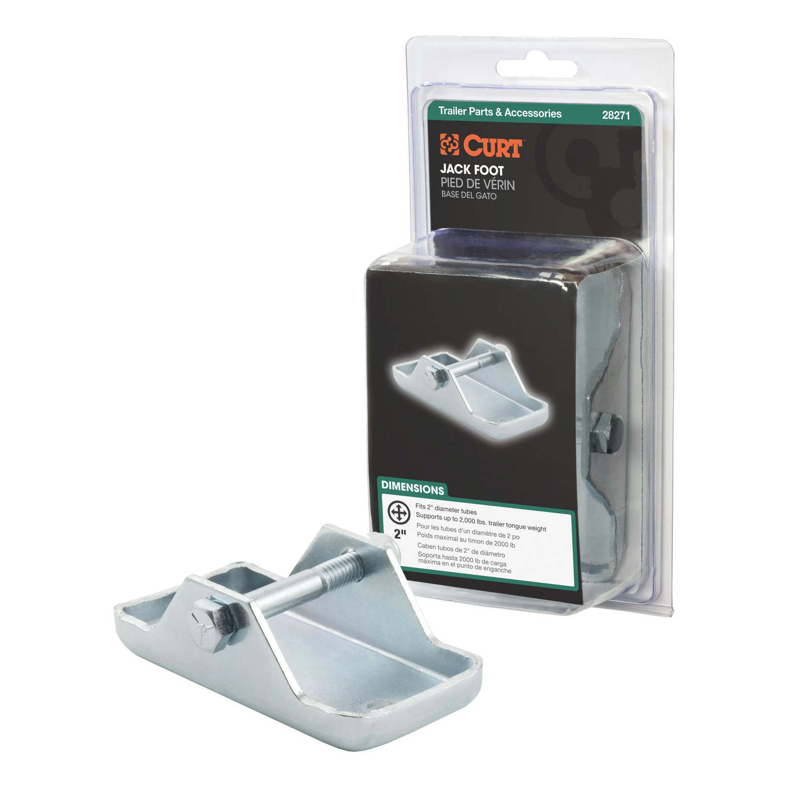 Curt Bolt-On Trailer Jack Foot (Fits 2″ Tube, 2,000 lbs, Packaged)