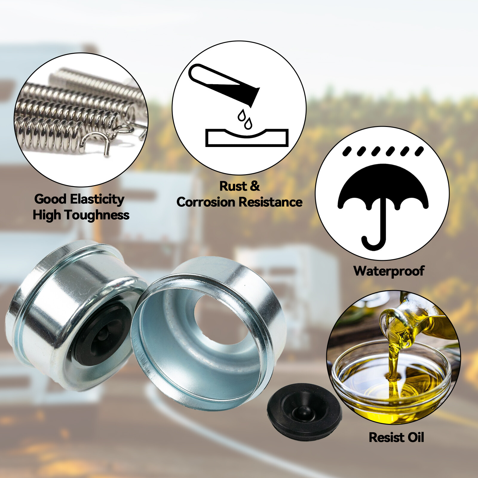 (2)Trailer RV Camper 2.72″ Axle Dust Cap Grease Cover Dexter EZ Lube Rubber Plug