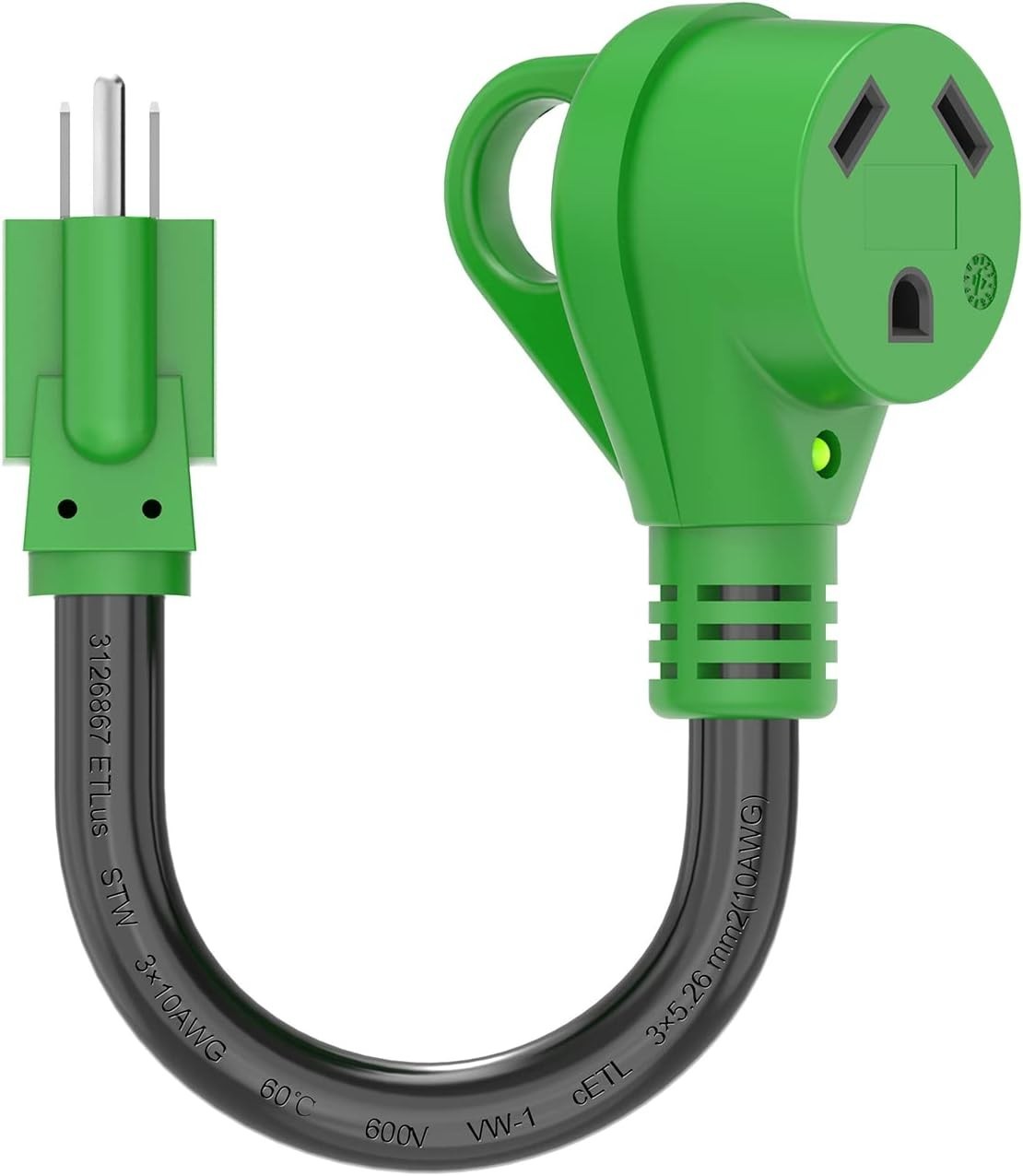 Heavy-Duty RV Power Adapter Cord – 30 Amp 12-Inch with Built-In LED Indicator